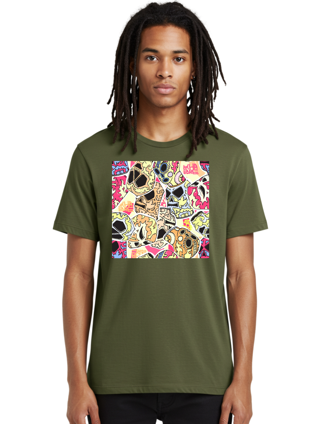 Wha-Libre Men'S Graphic Tee, 100% Cotton, Comfortable Casual Summer Wear, Machine Washable, Colorful Skulls, Sugar Skulls, Day Of The Dead, Vibrant Art, Wha Libre, Tattoo-Inspired Design, Street Art Style, Graphic Illustration, Ornate Details, Aac428