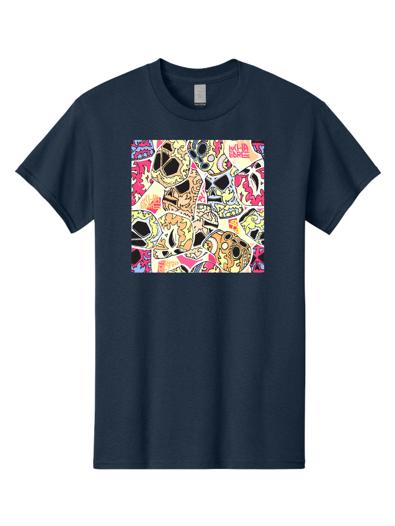 Wha-Libre Men'S Graphic Tee, 100% Cotton, Comfortable Casual Summer Wear, Machine Washable, Colorful Skulls, Sugar Skulls, Day Of The Dead, Vibrant Art, Wha Libre, Tattoo-Inspired Design, Street Art Style, Graphic Illustration, Ornate Details, Aac428