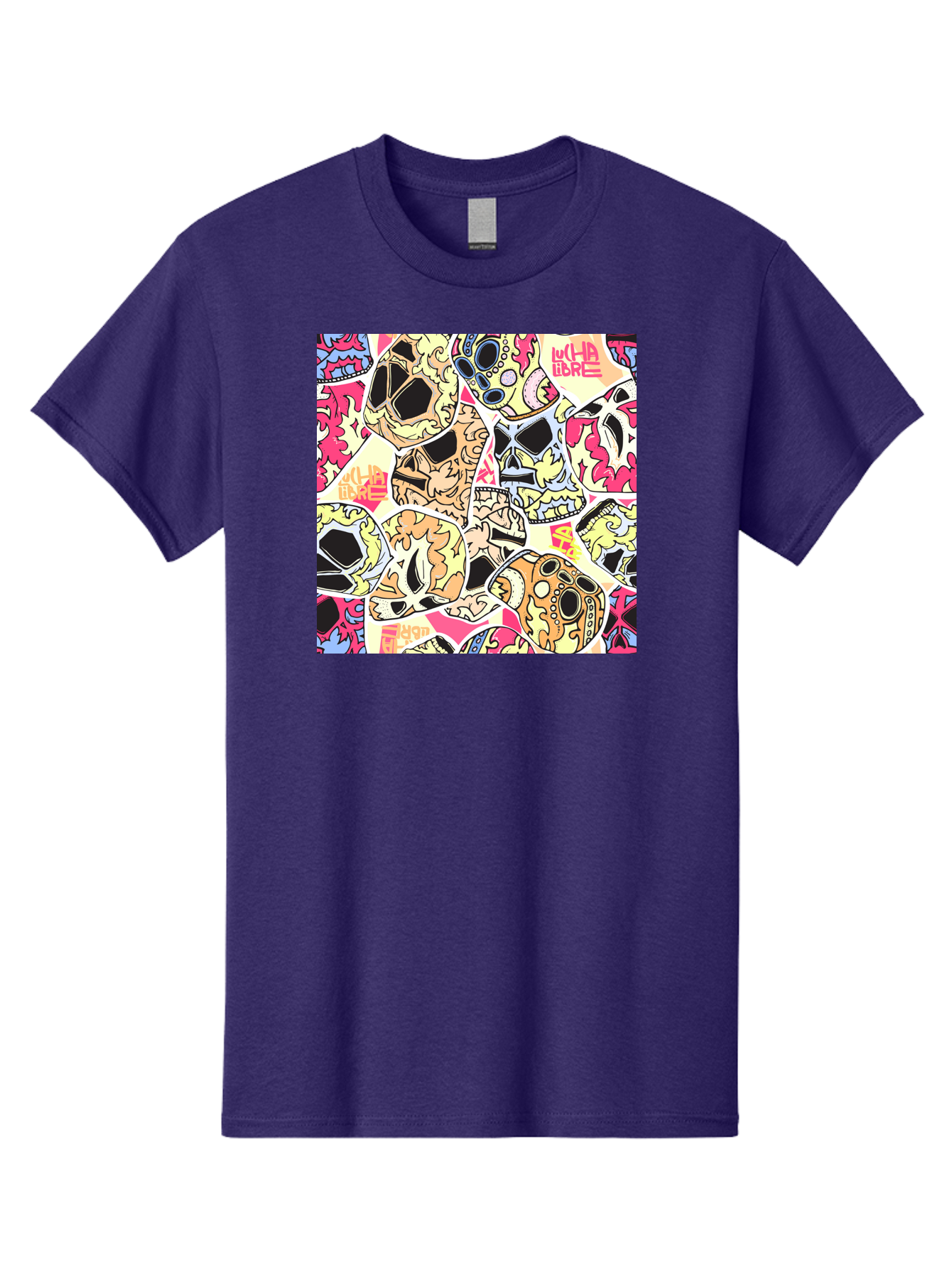 Wha-Libre Men'S Graphic Tee, 100% Cotton, Comfortable Casual Summer Wear, Machine Washable, Colorful Skulls, Sugar Skulls, Day Of The Dead, Vibrant Art, Wha Libre, Tattoo-Inspired Design, Street Art Style, Graphic Illustration, Ornate Details, Aac428