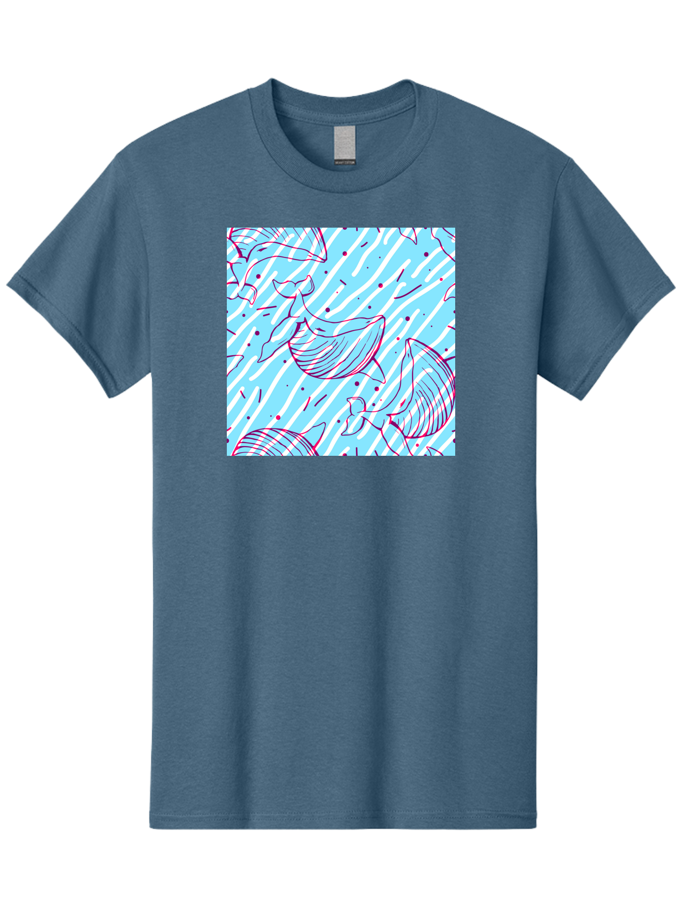 Whales-Pattern Men'S Graphic Tee, 100% Cotton, Comfortable Casual Summer Wear, Machine Washable, Whales, Abstract Pattern, Ocean Animals, Marine Life, Whimsical Design, Wavy Lines, Pink And Blue Hues, Dynamic Graphics, Playful Artwork, Aac429