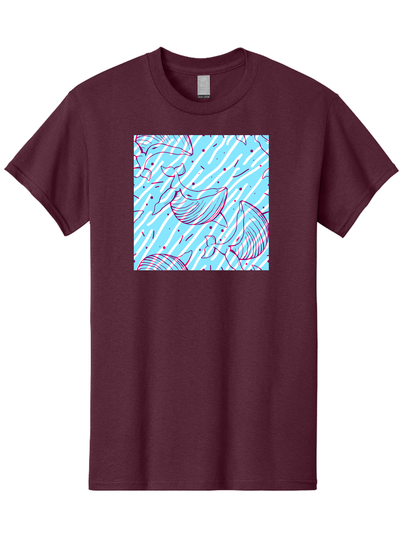 Whales-Pattern Men'S Graphic Tee, 100% Cotton, Comfortable Casual Summer Wear, Machine Washable, Whales, Abstract Pattern, Ocean Animals, Marine Life, Whimsical Design, Wavy Lines, Pink And Blue Hues, Dynamic Graphics, Playful Artwork, Aac429