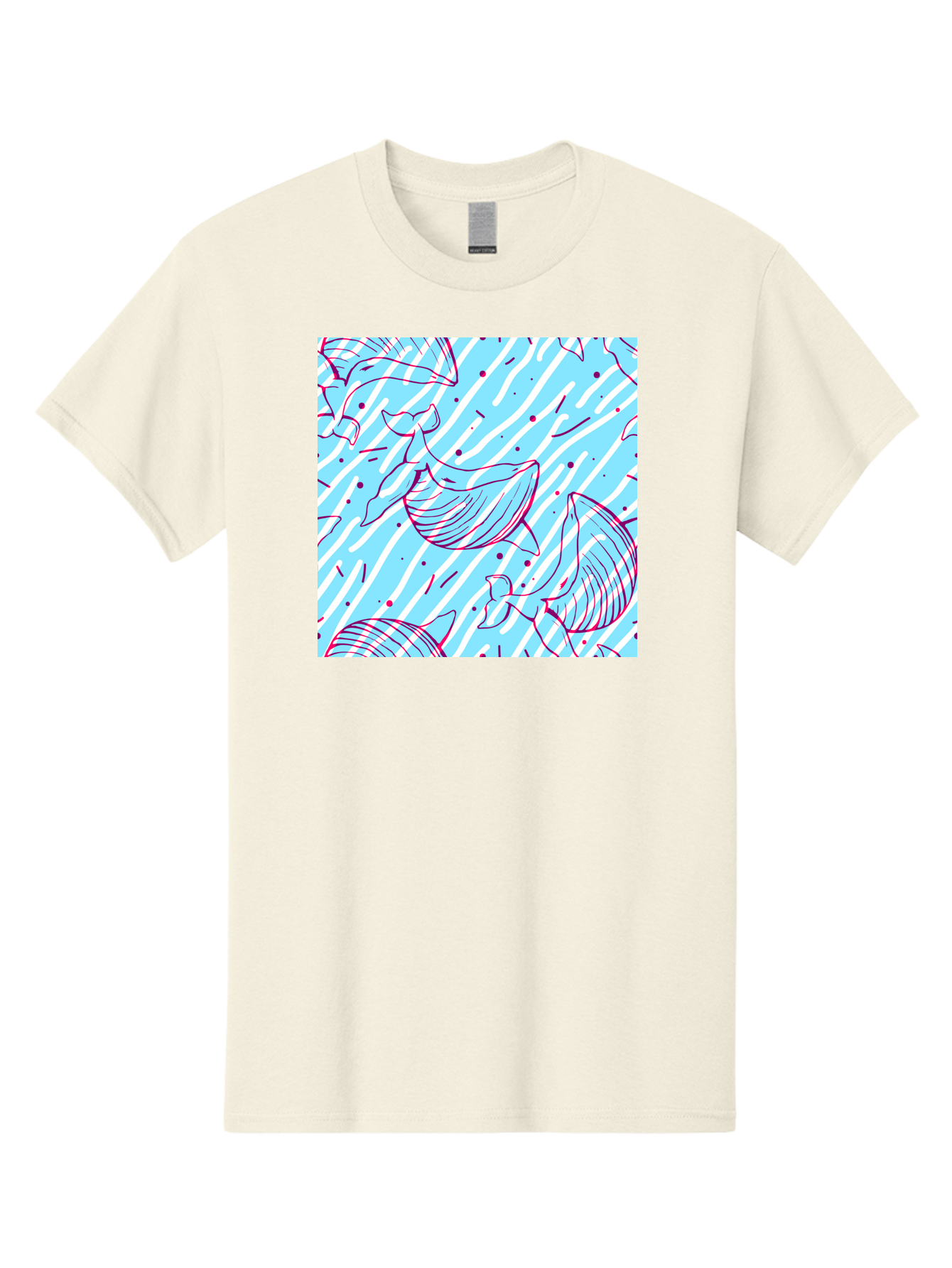Whales-Pattern Men'S Graphic Tee, 100% Cotton, Comfortable Casual Summer Wear, Machine Washable, Whales, Abstract Pattern, Ocean Animals, Marine Life, Whimsical Design, Wavy Lines, Pink And Blue Hues, Dynamic Graphics, Playful Artwork, Aac429