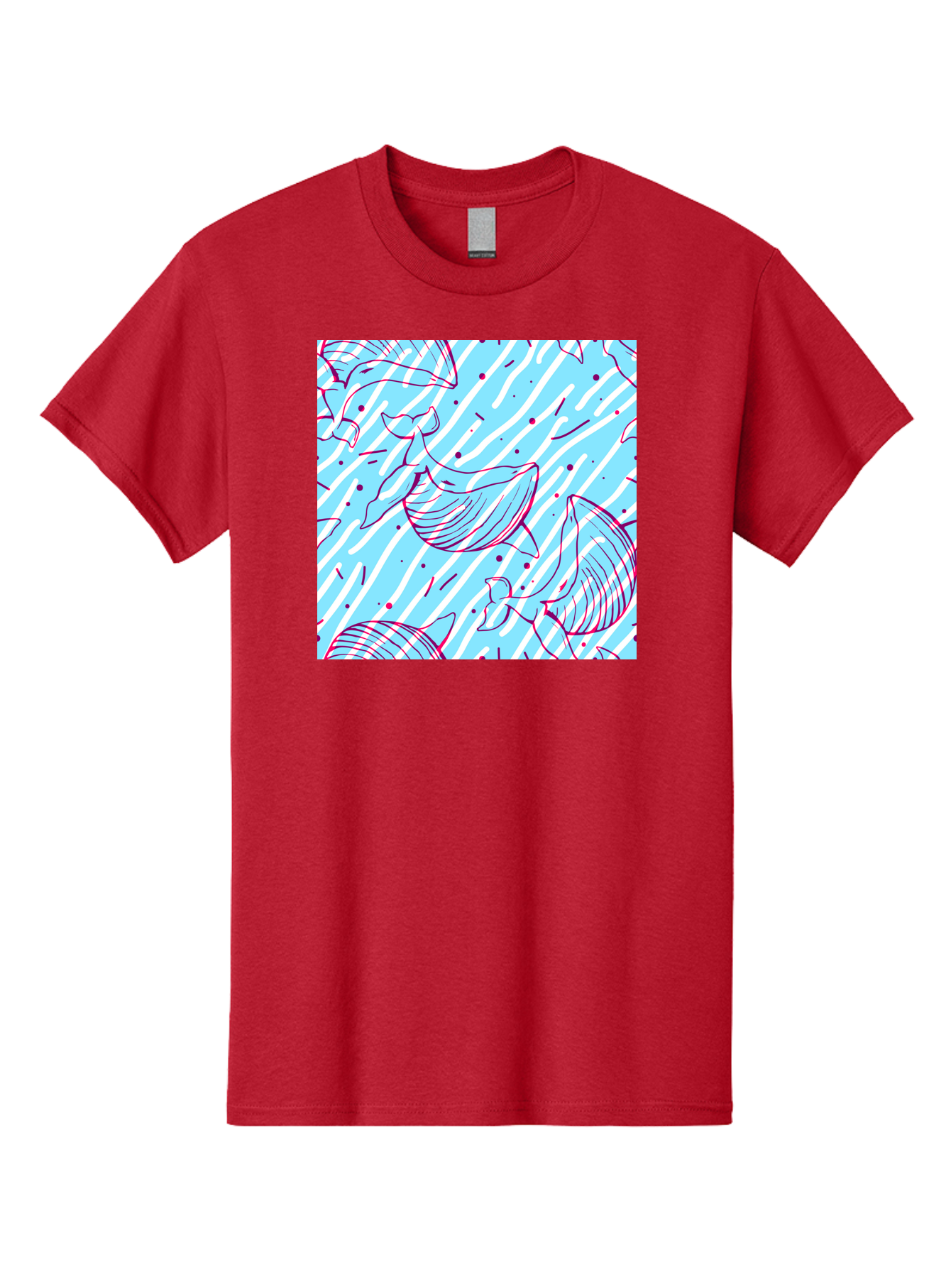 Whales-Pattern Men'S Graphic Tee, 100% Cotton, Comfortable Casual Summer Wear, Machine Washable, Whales, Abstract Pattern, Ocean Animals, Marine Life, Whimsical Design, Wavy Lines, Pink And Blue Hues, Dynamic Graphics, Playful Artwork, Aac429