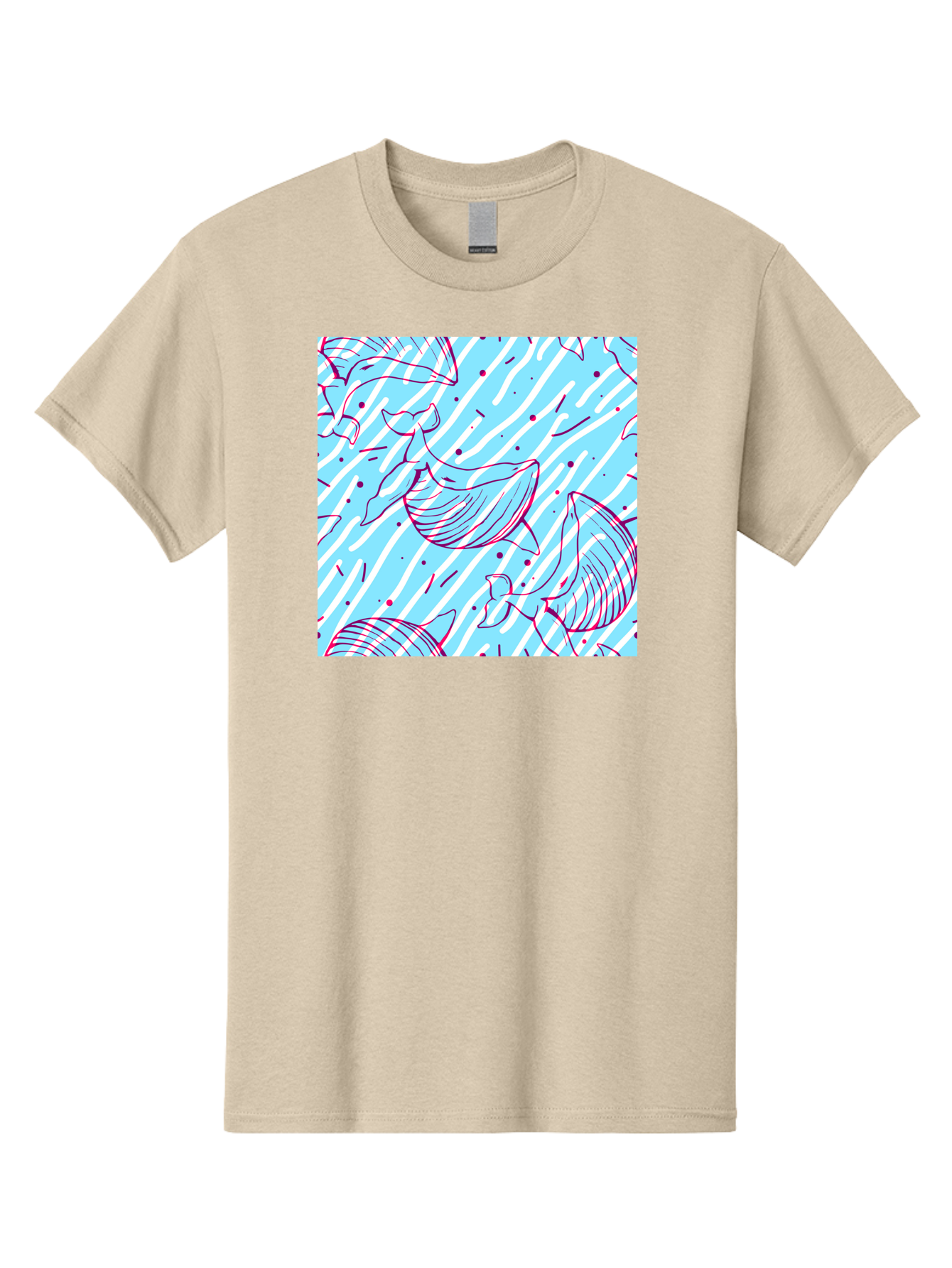 Whales-Pattern Men'S Graphic Tee, 100% Cotton, Comfortable Casual Summer Wear, Machine Washable, Whales, Abstract Pattern, Ocean Animals, Marine Life, Whimsical Design, Wavy Lines, Pink And Blue Hues, Dynamic Graphics, Playful Artwork, Aac429