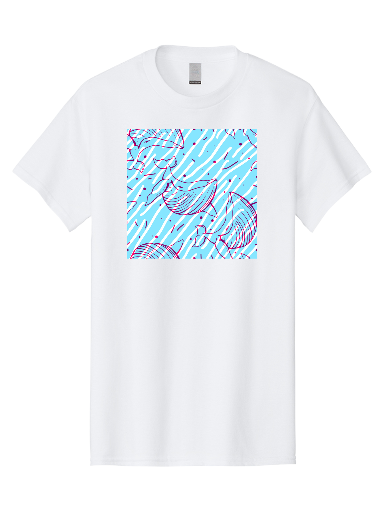 Whales-Pattern Men'S Graphic Tee, 100% Cotton, Comfortable Casual Summer Wear, Machine Washable, Whales, Abstract Pattern, Ocean Animals, Marine Life, Whimsical Design, Wavy Lines, Pink And Blue Hues, Dynamic Graphics, Playful Artwork, Aac429