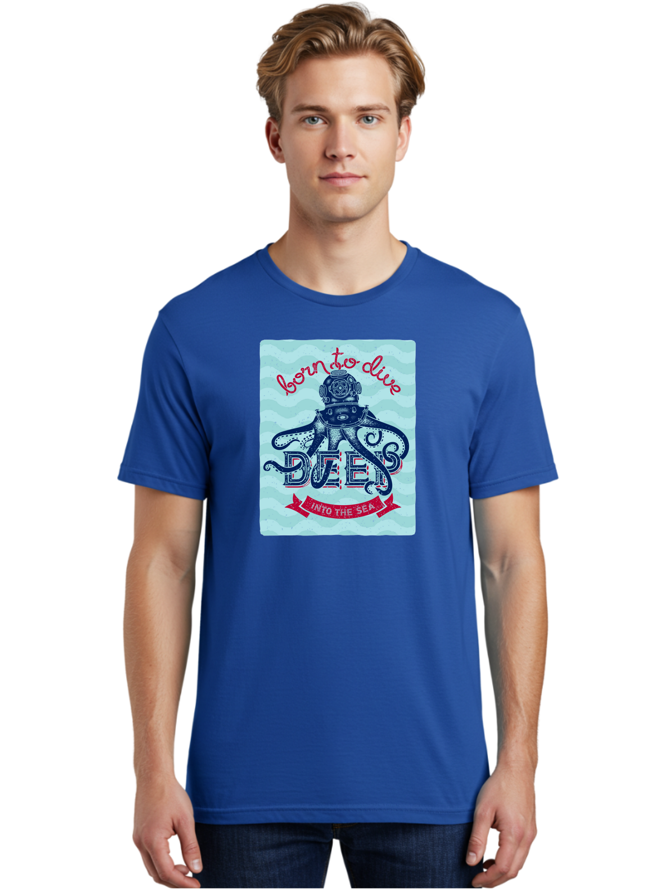 Born-To-Dive-1 Men'S Graphic Tee, 100% Cotton, Comfortable Casual Summer Wear, Machine Washable, Scuba Diving, Underwater Adventure, Diving Enthusiast, Octopus With Scuba Gear, Deep Sea Exploration, Ocean Lover, Vintage Style, Sea Creatures, Aac430
