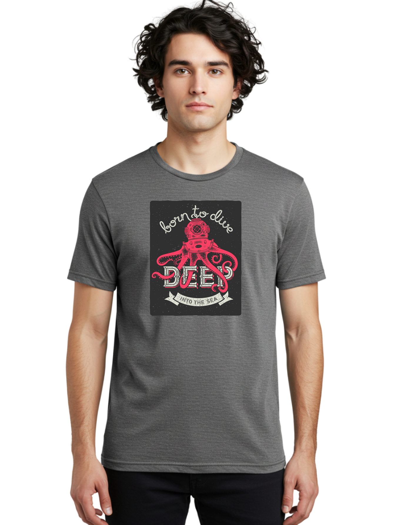 Born-To-Dive-2 Men'S Graphic Tee, 100% Cotton, Comfortable Casual Summer Wear, Machine Washable, Scuba Diver, Octopus, Underwater Adventure, Deep Sea, Diving Passion, Ocean Exploration, Sea Creatures, Nautical Art, Vintage Design Aac431