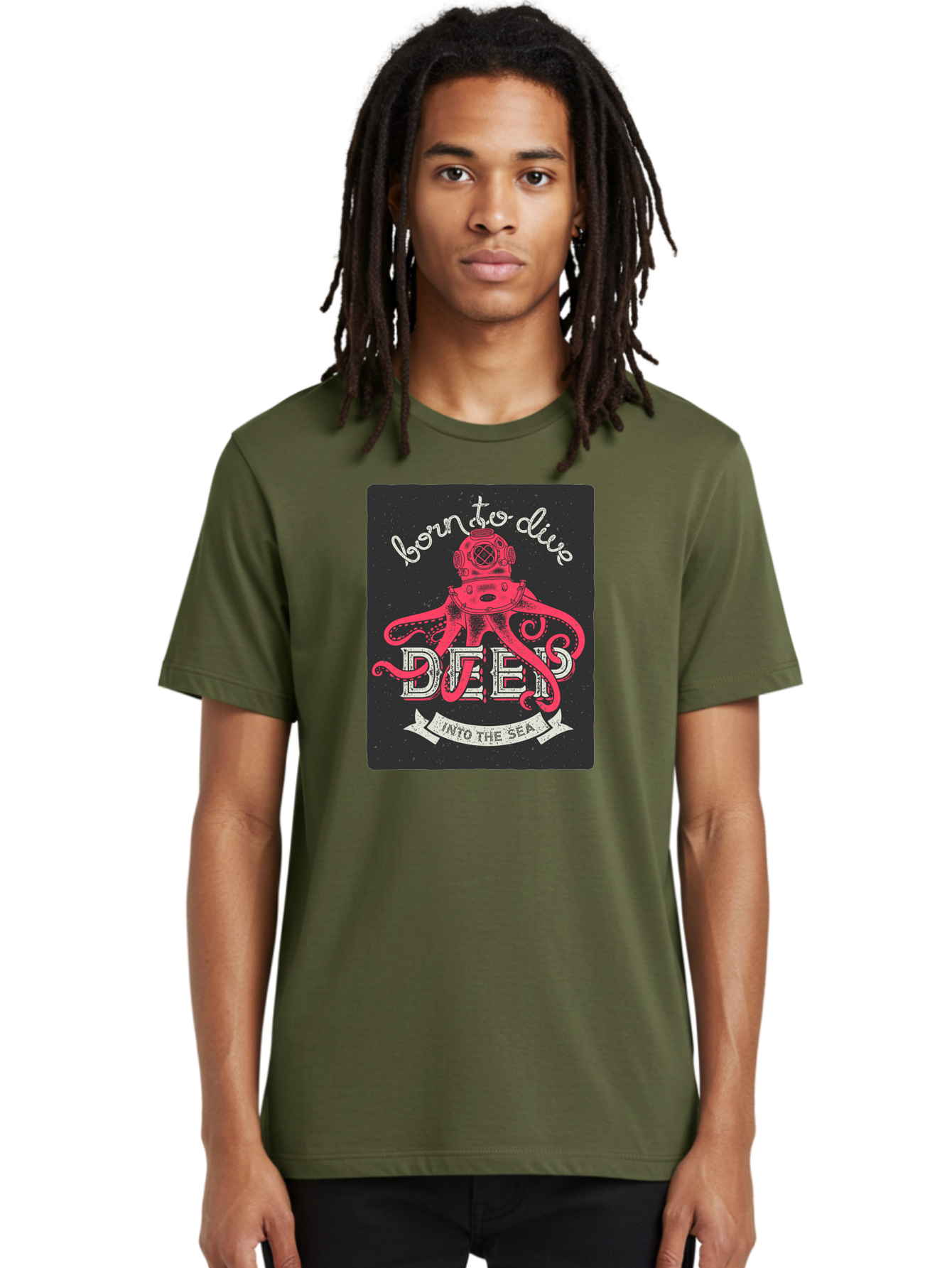 Born-To-Dive-2 Men'S Graphic Tee, 100% Cotton, Comfortable Casual Summer Wear, Machine Washable, Scuba Diver, Octopus, Underwater Adventure, Deep Sea, Diving Passion, Ocean Exploration, Sea Creatures, Nautical Art, Vintage Design Aac431
