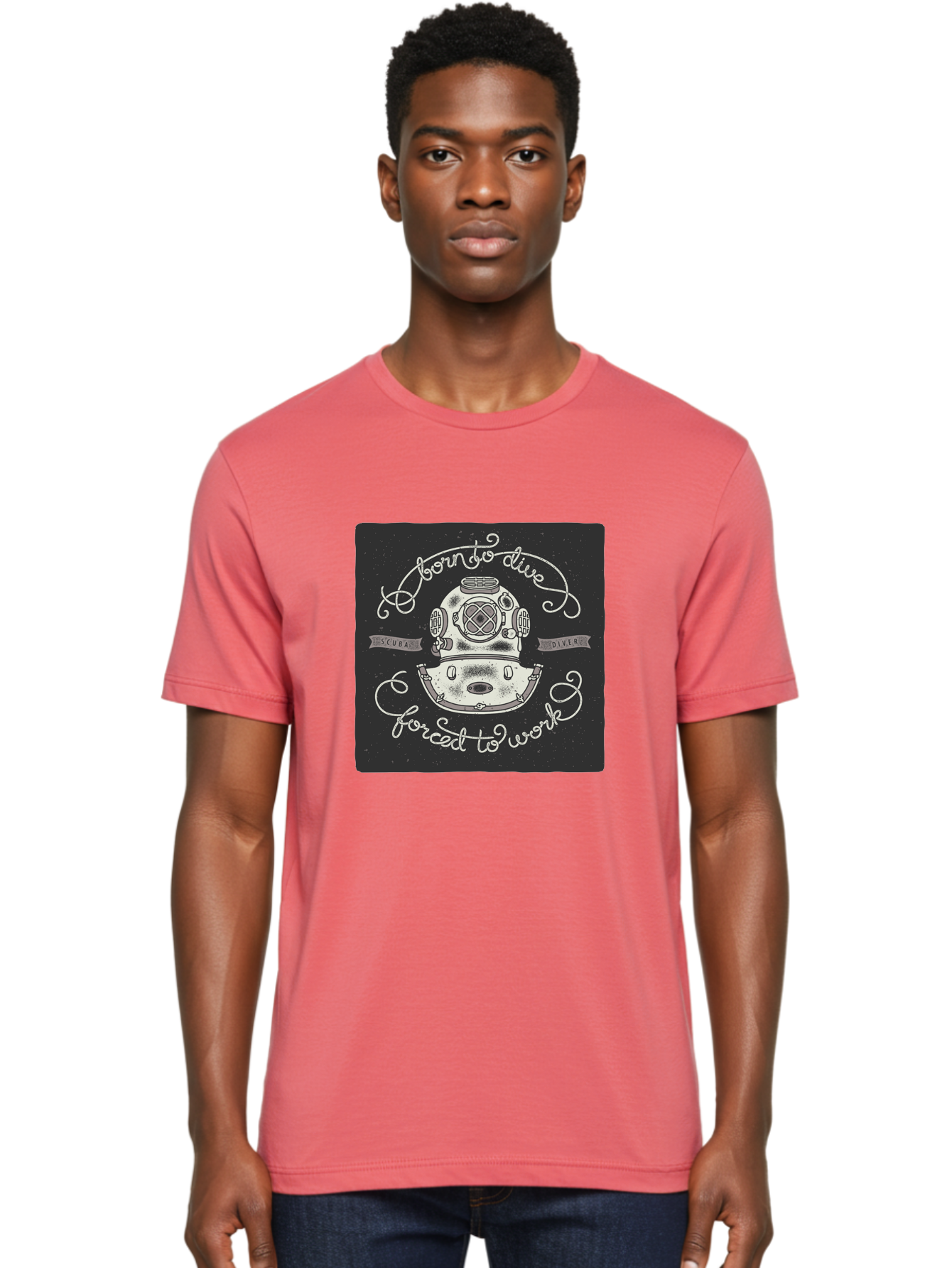 Born-To-Dive-3 Men'S Graphic Tee, 100% Cotton, Comfortable Casual Summer Wear, Machine Washable, Scuba Diver, Diving Helmet, Underwater Exploration, Ocean Adventure, Vintage Diving Gear, Motivational Quote, Typography Art, Nautical Theme, Aac432