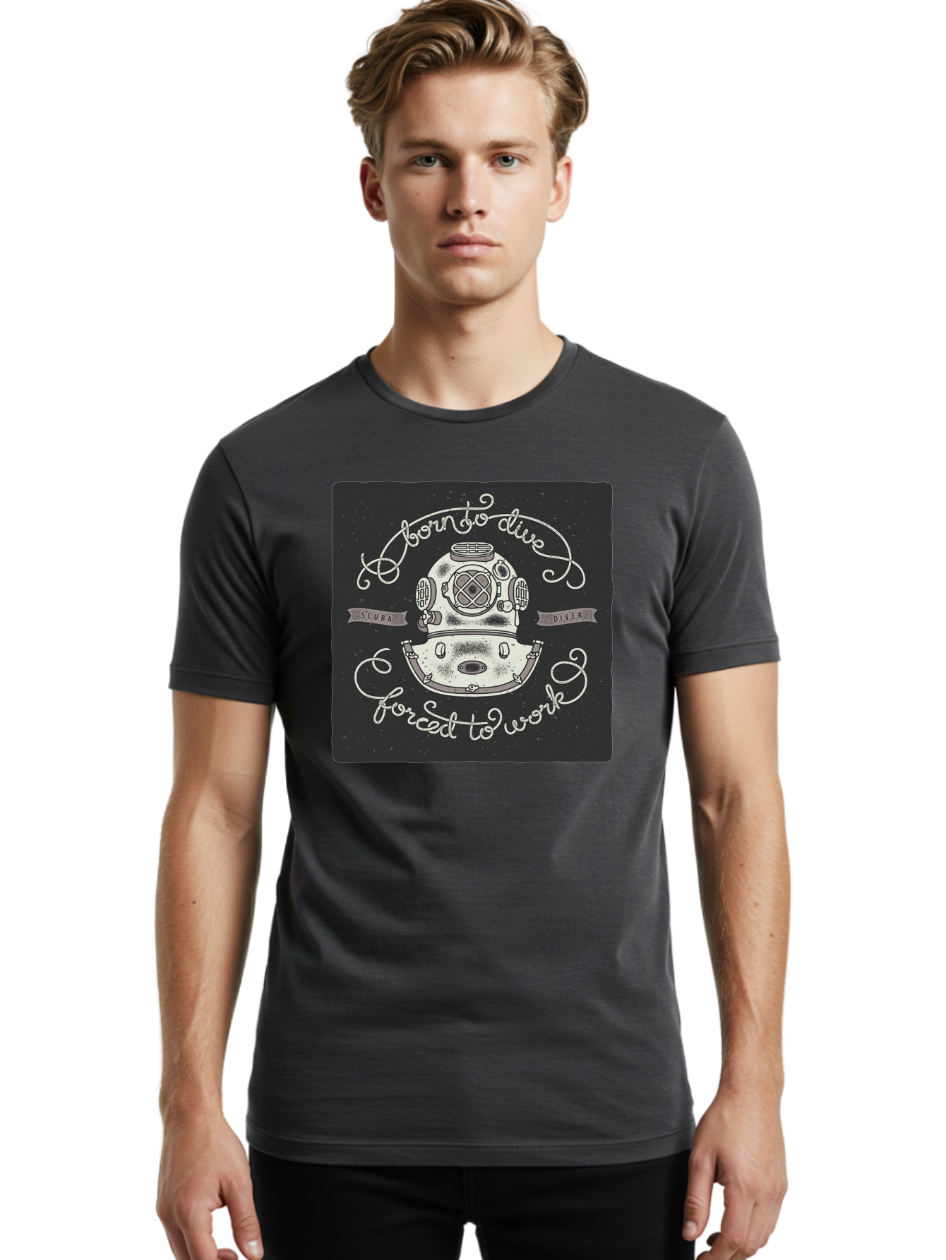 Born-To-Dive-3 Men'S Graphic Tee, 100% Cotton, Comfortable Casual Summer Wear, Machine Washable, Scuba Diver, Diving Helmet, Underwater Exploration, Ocean Adventure, Vintage Diving Gear, Motivational Quote, Typography Art, Nautical Theme, Aac432