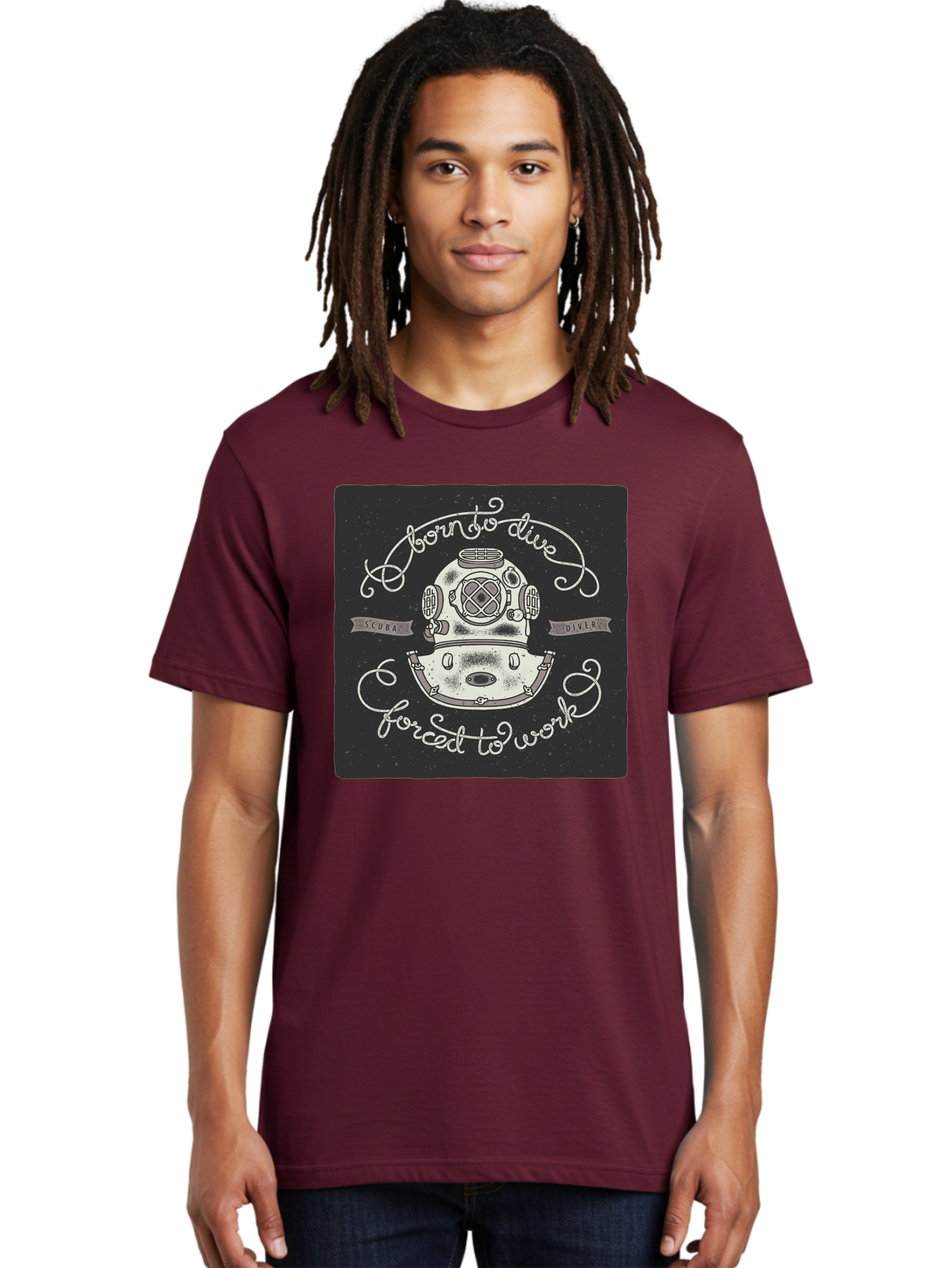 Born-To-Dive-3 Men'S Graphic Tee, 100% Cotton, Comfortable Casual Summer Wear, Machine Washable, Scuba Diver, Diving Helmet, Underwater Exploration, Ocean Adventure, Vintage Diving Gear, Motivational Quote, Typography Art, Nautical Theme, Aac432