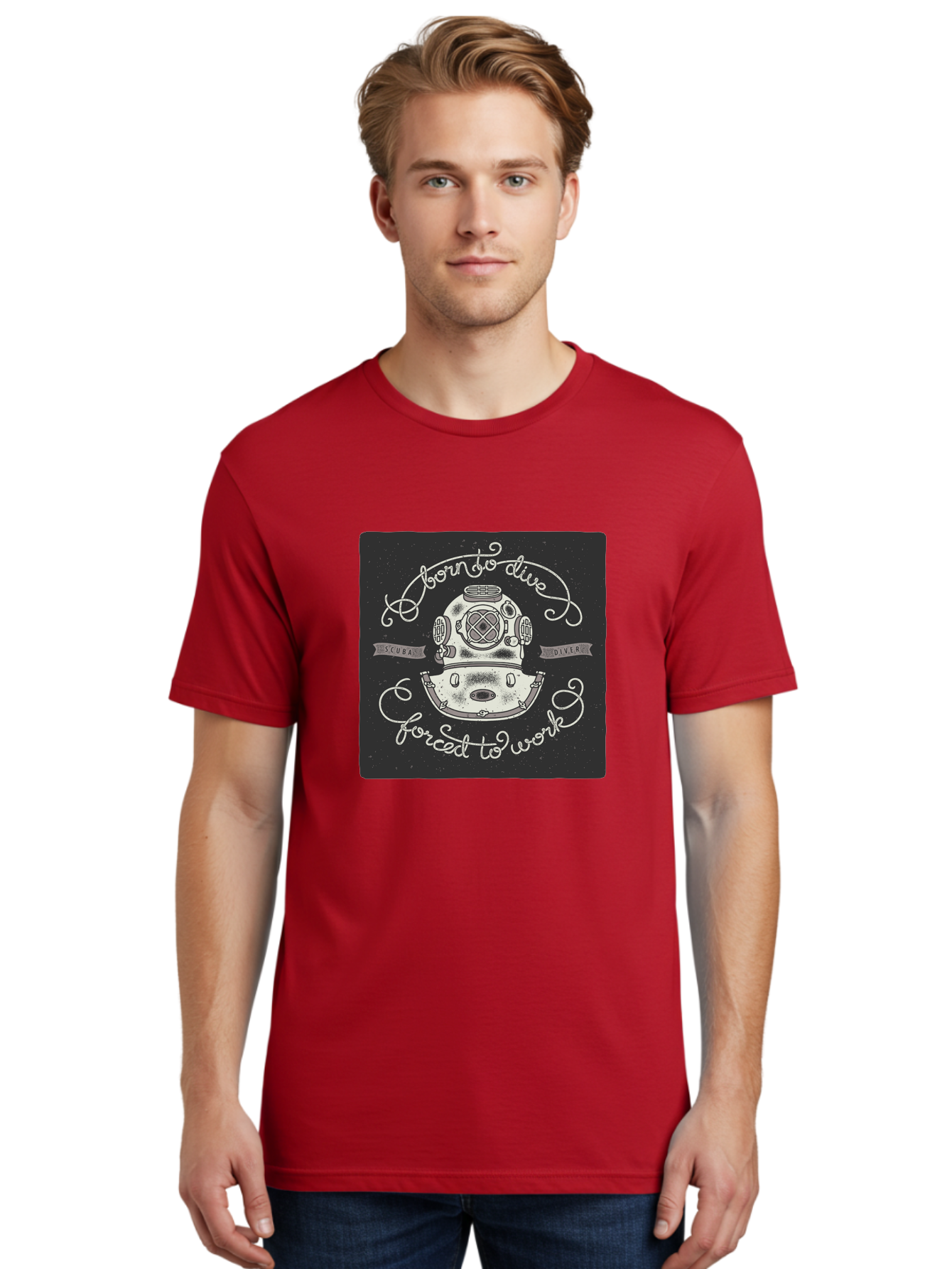 Born-To-Dive-3 Men'S Graphic Tee, 100% Cotton, Comfortable Casual Summer Wear, Machine Washable, Scuba Diver, Diving Helmet, Underwater Exploration, Ocean Adventure, Vintage Diving Gear, Motivational Quote, Typography Art, Nautical Theme, Aac432