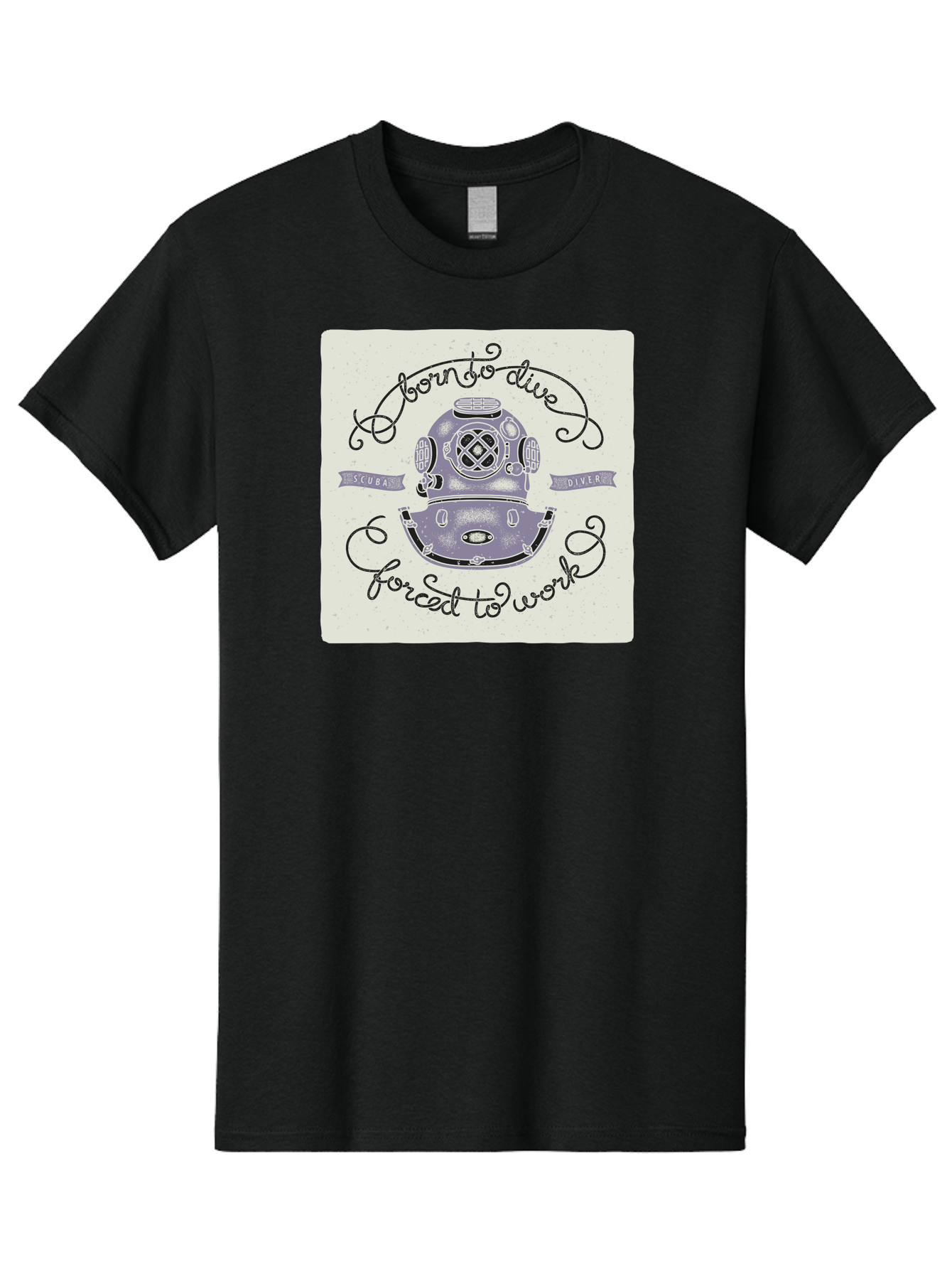 Born-To-Dive Men'S Graphic Tee, 100% Cotton, Comfortable Casual Summer Wear, Machine Washable, Scuba Diver, Diving Helmet, Underwater Adventure, Ocean Exploration, Vintage Diving Gear, Scuba Diving, Diver'S Life, Born To Dive, Forced To Work, Aac433