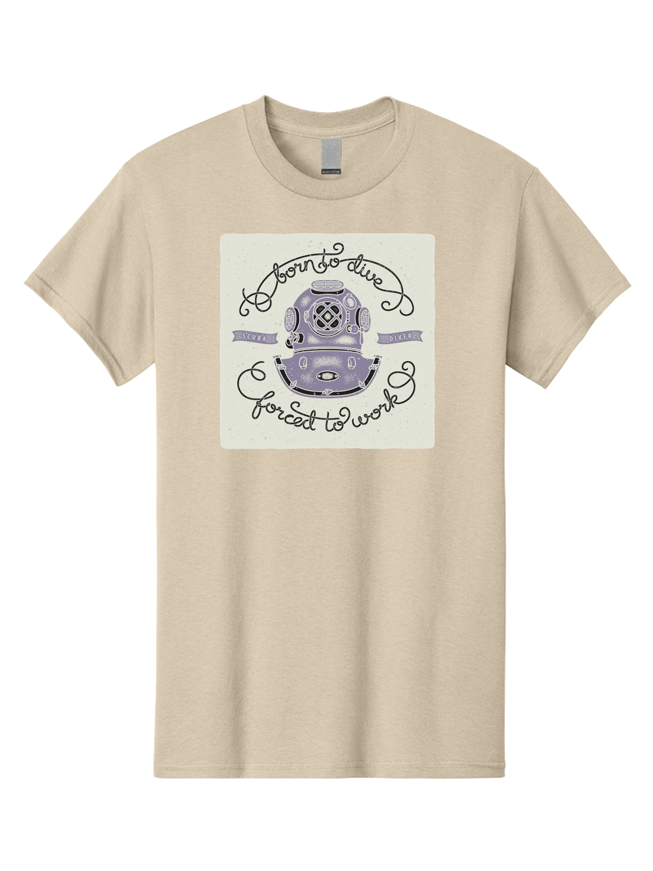 Born-To-Dive Men'S Graphic Tee, 100% Cotton, Comfortable Casual Summer Wear, Machine Washable, Scuba Diver, Diving Helmet, Underwater Adventure, Ocean Exploration, Vintage Diving Gear, Scuba Diving, Diver'S Life, Born To Dive, Forced To Work, Aac433