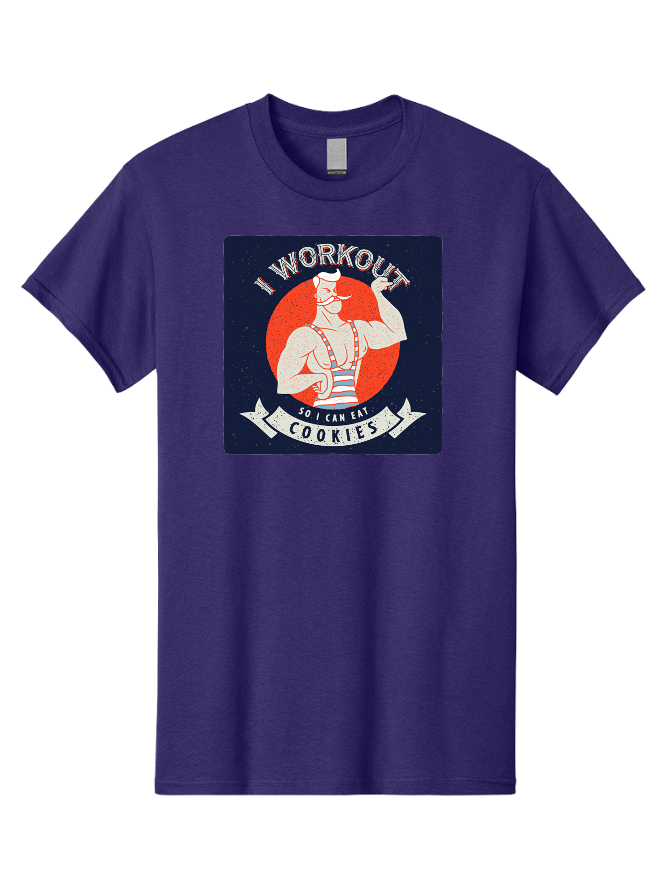Cookie-Lover-Workout Men'S Graphic Tee, 100% Cotton, Comfortable Casual Summer Wear, Machine Washable, Funny Fitness Quote, Workout Humor, Cookie Lover, Vintage Style Illustration, Muscular Man, Handlebar Mustache, Retro Graphic Design, Aac434