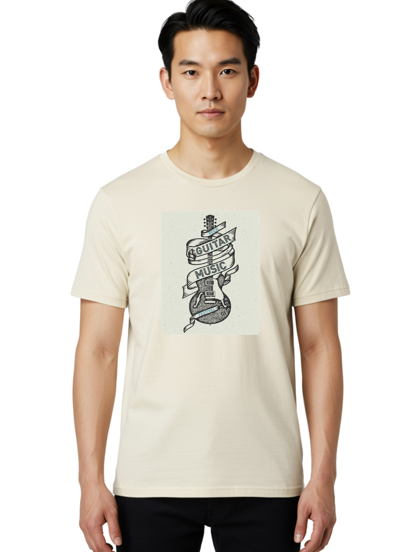 Guitar-Music-Festival Men'S Graphic Tee, 100% Cotton, Comfortable Casual Summer Wear, Machine Washable, Guitar Music Festival, Electric Guitar, Rock Music, Hand-Drawn Illustration, Festival Banner, Music Event, Guitar Art Aac437