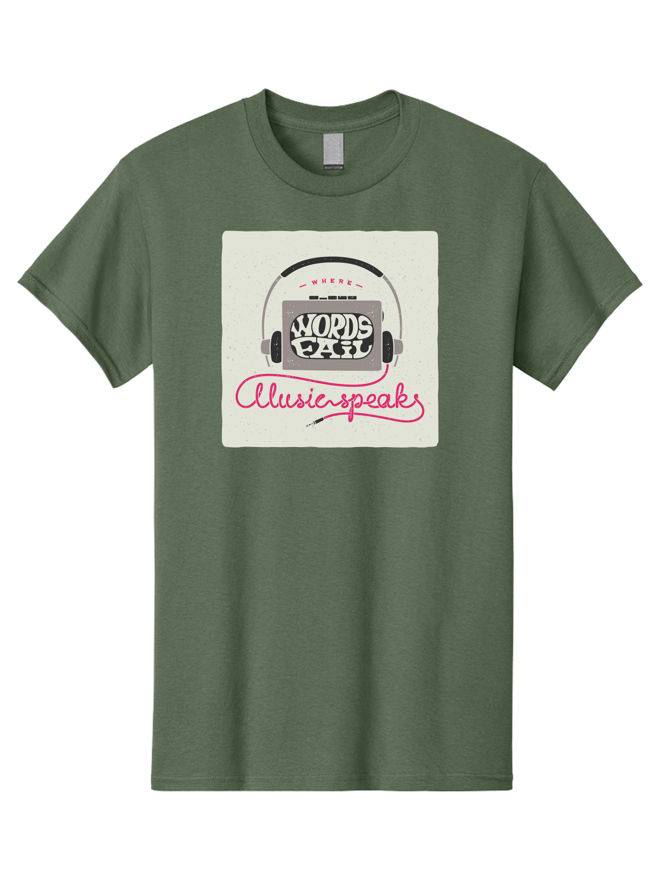 Where-Words-Fail-Music-Speaks-1 Men'S Graphic Tee, 100% Cotton, Comfortable Casual Summer Wear, Machine Washable, Music Speaks, Where Words Fail, Inspirational Quotes, Motivational Phrases, Music Headphones, Retro Style, Artistic Expression, Aac440