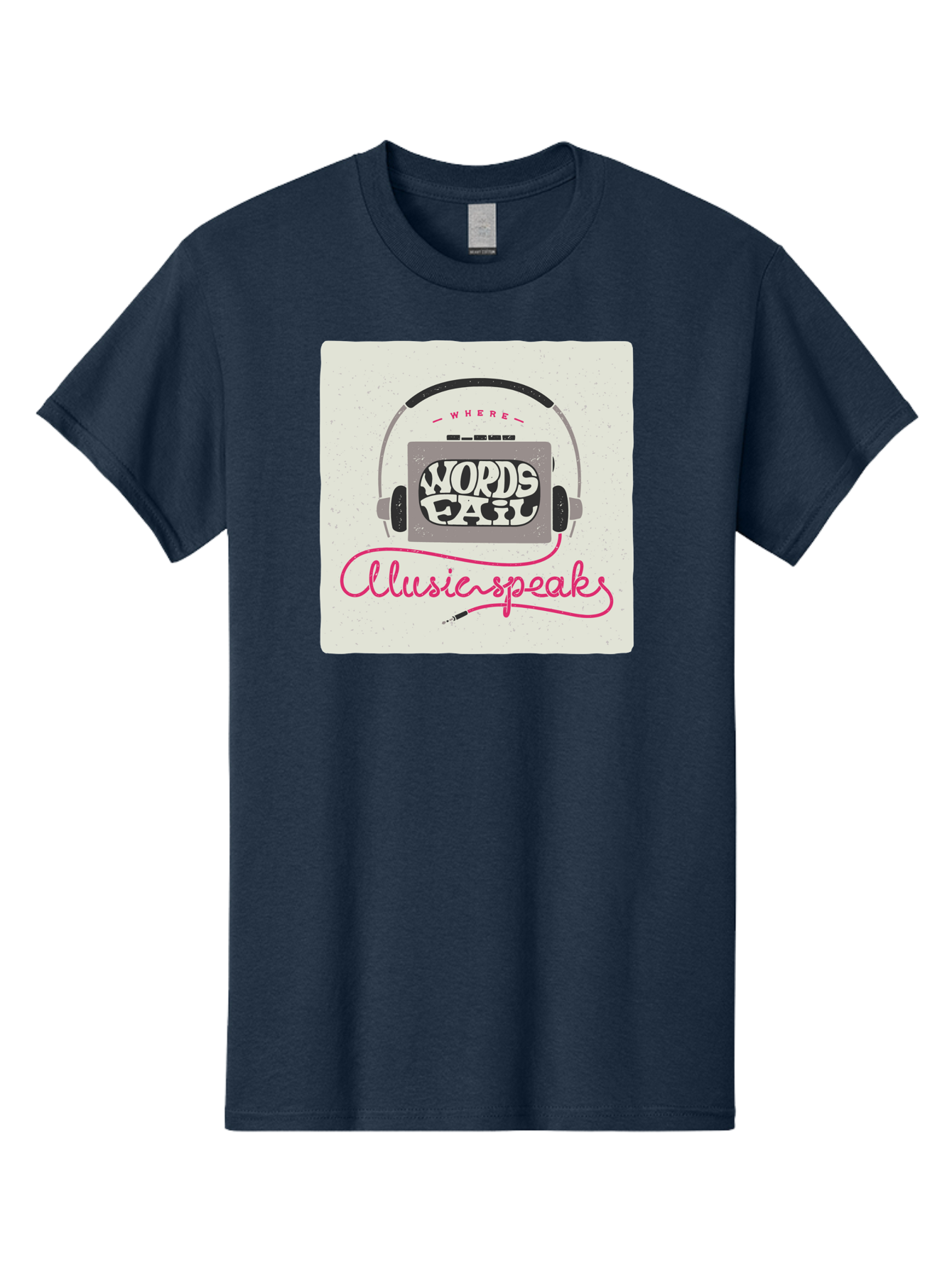 Where-Words-Fail-Music-Speaks-1 Men'S Graphic Tee, 100% Cotton, Comfortable Casual Summer Wear, Machine Washable, Music Speaks, Where Words Fail, Inspirational Quotes, Motivational Phrases, Music Headphones, Retro Style, Artistic Expression, Aac440