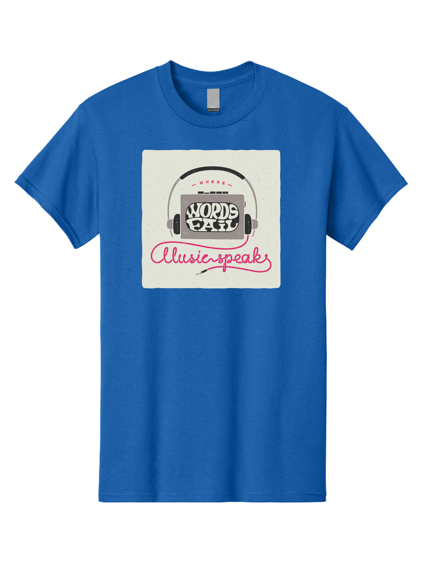 Where-Words-Fail-Music-Speaks-1 Men'S Graphic Tee, 100% Cotton, Comfortable Casual Summer Wear, Machine Washable, Music Speaks, Where Words Fail, Inspirational Quotes, Motivational Phrases, Music Headphones, Retro Style, Artistic Expression, Aac440