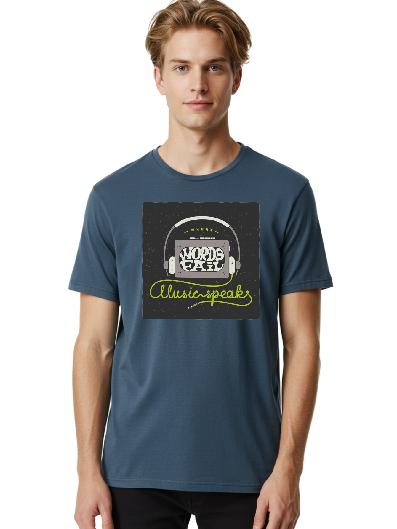 Where-Words-Fail-Music-Speaks Men'S Graphic Tee, 100% Cotton, Comfortable Casual Summer Wear, Machine Washable, Music Inspiration, Emotional Expression, Creative Quotes, Motivational Phrases, Where Words Fail Music Speaks, Aac441