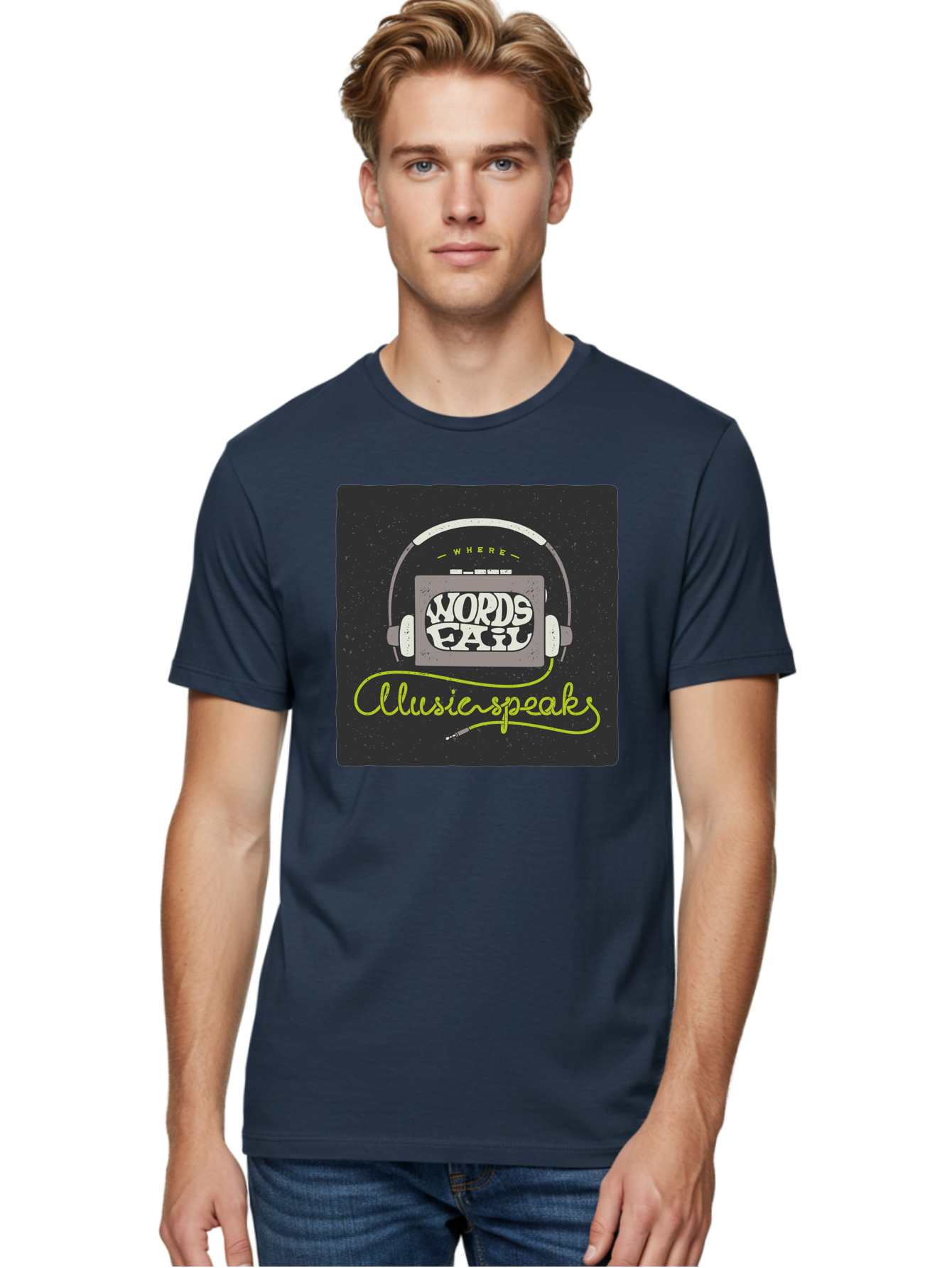 Where-Words-Fail-Music-Speaks Men'S Graphic Tee, 100% Cotton, Comfortable Casual Summer Wear, Machine Washable, Music Inspiration, Emotional Expression, Creative Quotes, Motivational Phrases, Where Words Fail Music Speaks, Aac441
