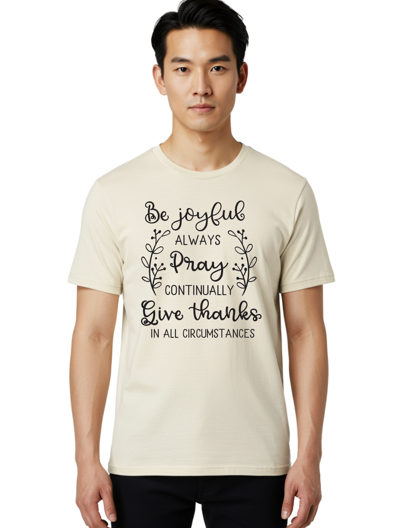1-Thessalonians-5-16-18 Men'S Graphic Tee, 100% Cotton, Comfortable Casual Summer Wear, Machine Washable, Inspirational Quote, Motivational Words, Be Joyful, Pray Continually, Give Thanks, Positive Message, Uplifting Phrase, Faith-Based, Aac443