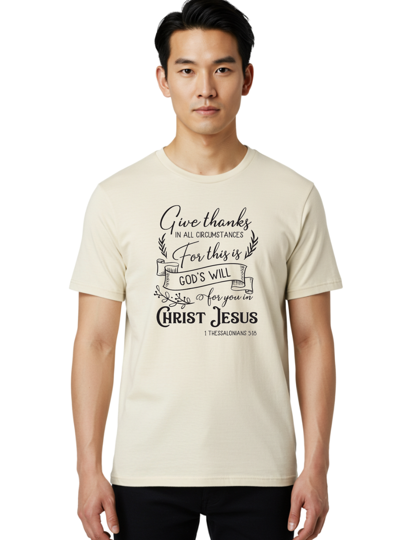 1-Thessalonians-5-18 Men'S Graphic Tee, 100% Cotton, Comfortable Casual Summer Wear, Machine Washable, Give Thanks In All Circumstances, God'S Will For You In Christ Jesus, Inspirational Bible Verse, 1 Thessalonians 5:18, Aac444