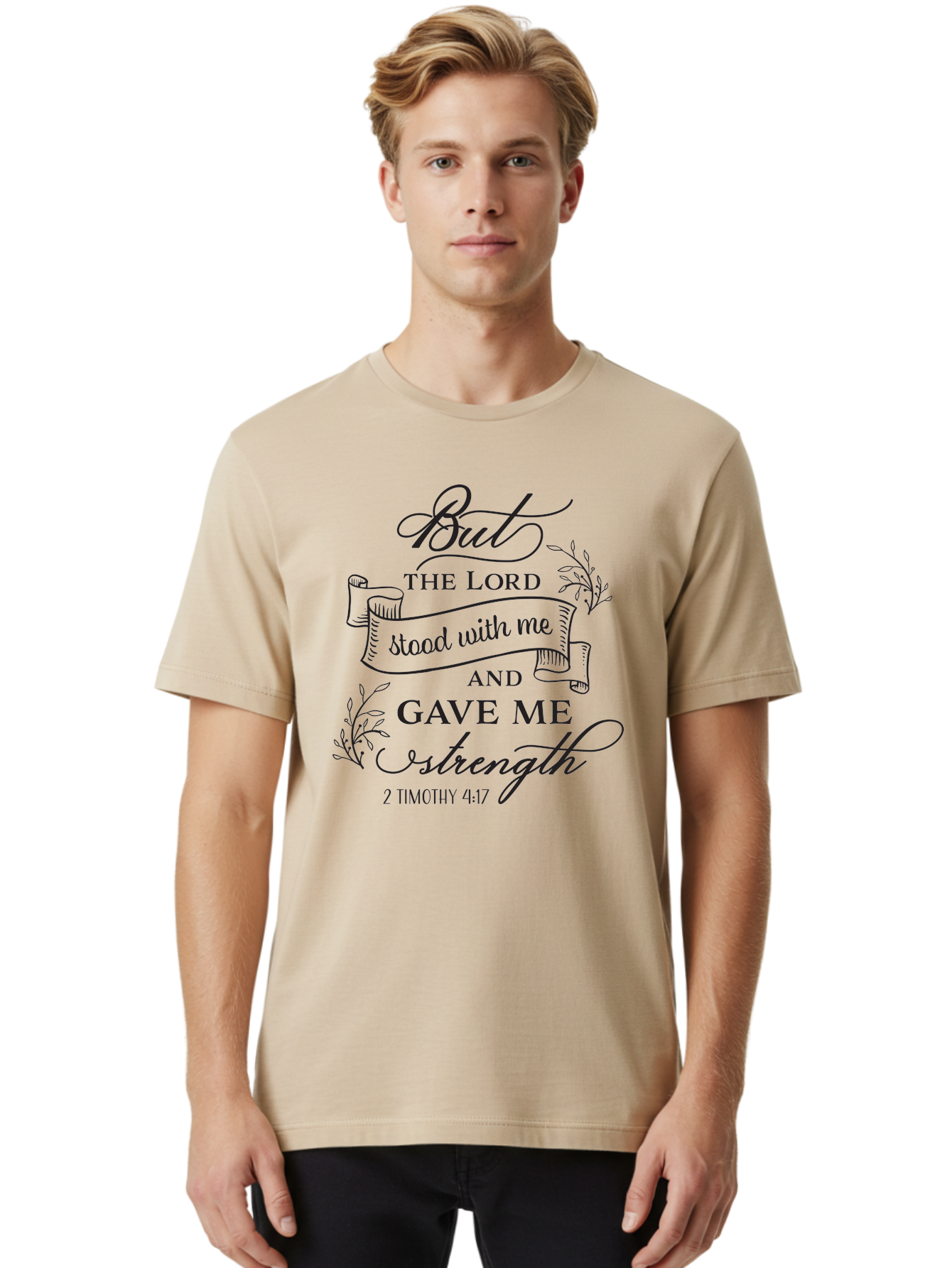 2-Timothy-4-17 Men'S Graphic Tee, 100% Cotton, Comfortable Casual Summer Wear, Machine Washable, Inspirational Quote, Bible Verse, 2 Timothy 4:17, Faith, Motivation, Scripture, Spiritual Guidance, Lord'S Strength, Perseverance Aac445