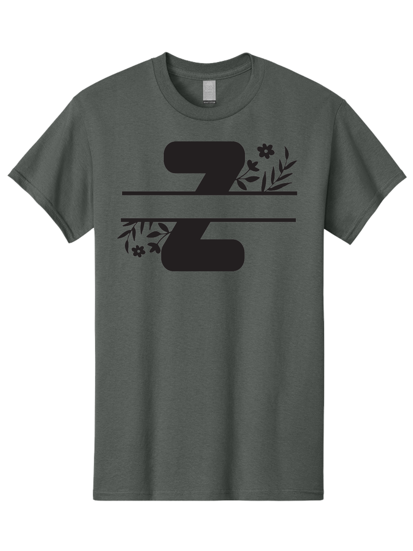 33 Men'S Graphic Tee, 100% Cotton, Comfortable Casual Summer Wear, Machine Washable, Number 33, Floral Design, Leafy Patterns, Flower Motifs, Elegant Typography, Decorative Elements, Black And Green Color Scheme Aac446