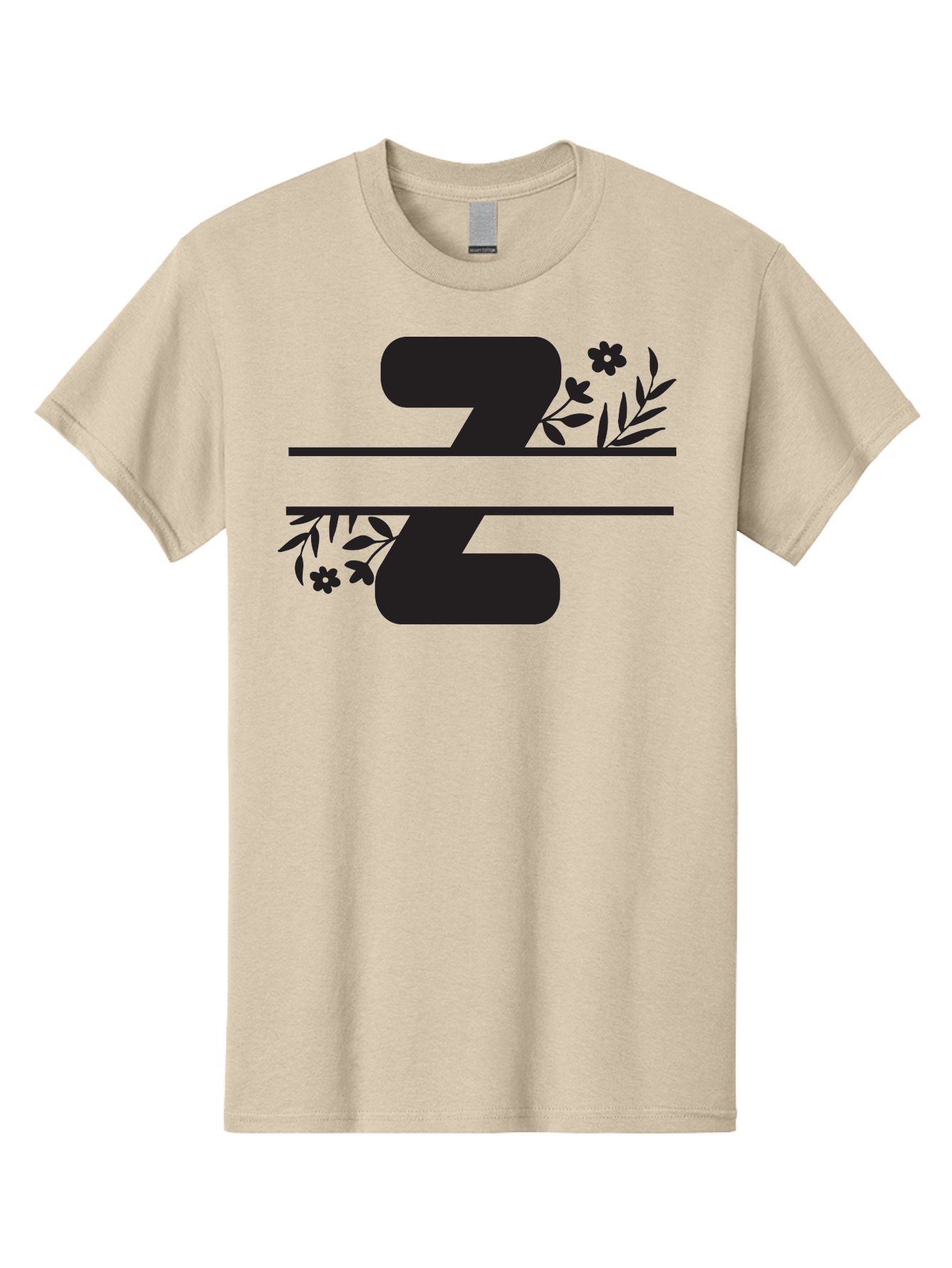 33 Men'S Graphic Tee, 100% Cotton, Comfortable Casual Summer Wear, Machine Washable, Number 33, Floral Design, Leafy Patterns, Flower Motifs, Elegant Typography, Decorative Elements, Black And Green Color Scheme Aac446