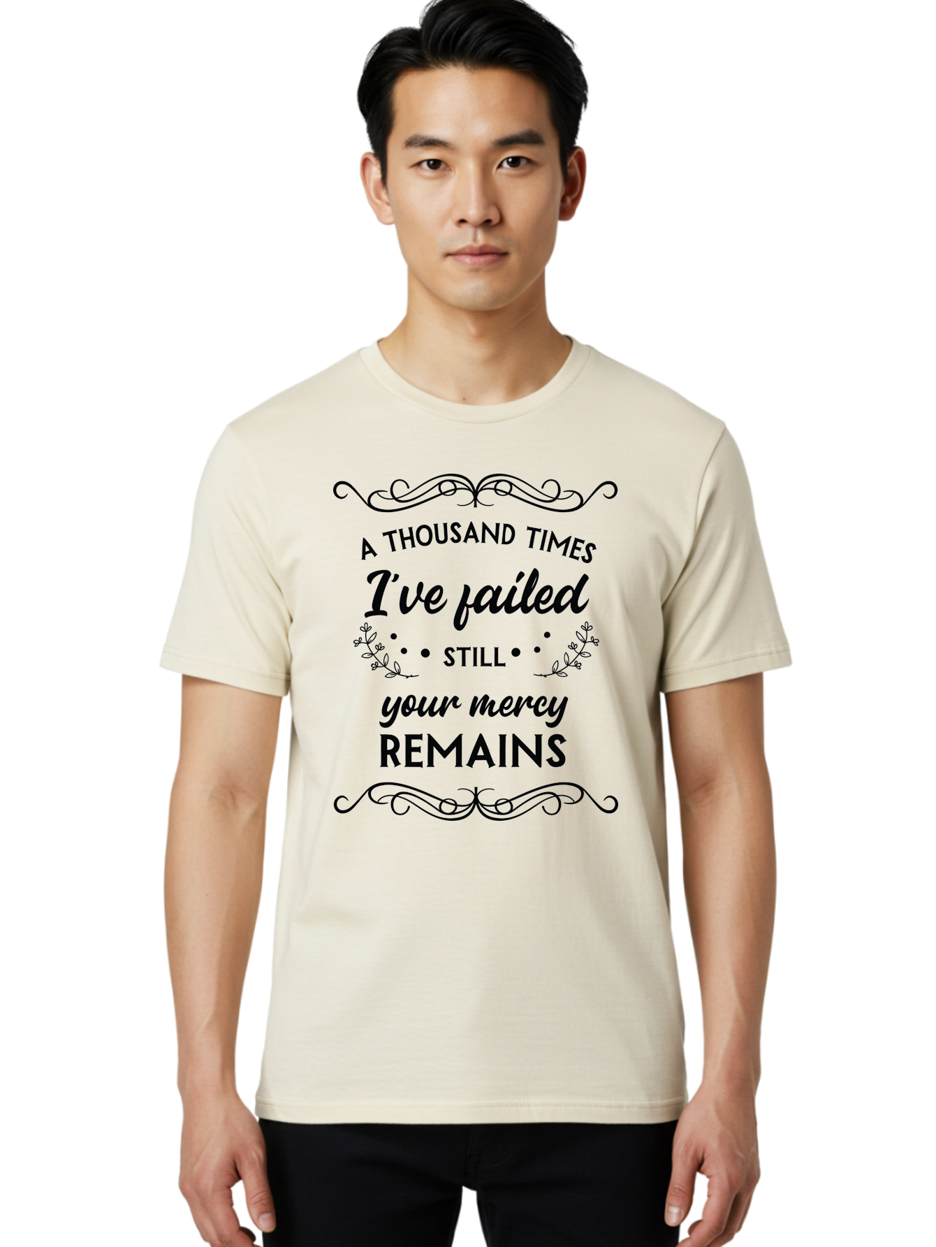 A-Thousand-Times-I-Ve-Failed Men'S Graphic Tee, 100% Cotton, Comfortable Casual Summer Wear, Machine Washable, Inspirational Quote, Motivational Phrase, Faith-Based Message, Perseverance, Hope, Resilience, Forgiveness, Divine Mercy Aac447