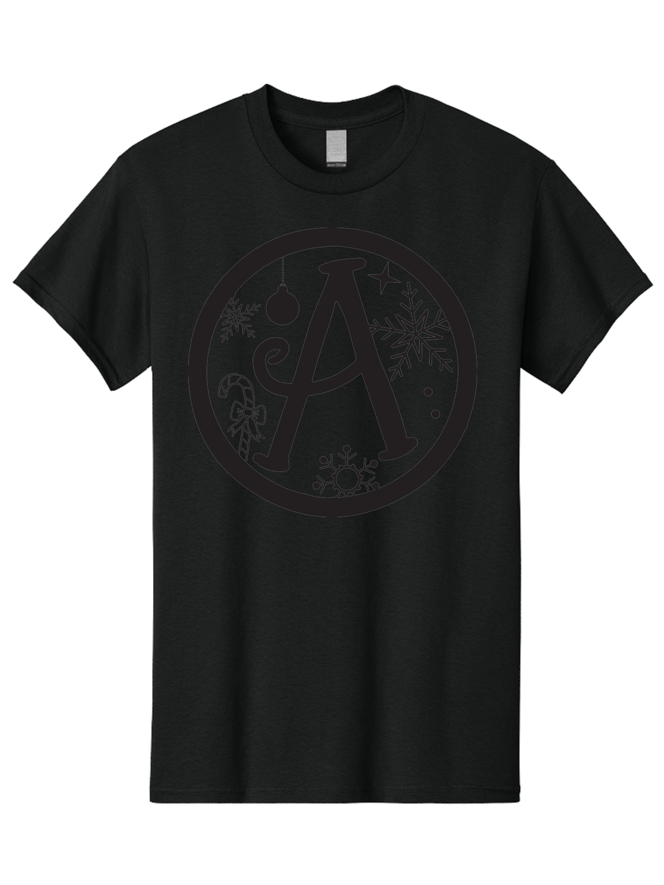 A Men'S Graphic Tee, 100% Cotton, Comfortable Casual Summer Wear, Machine Washable, Christmas Decorations, Black Letter A, Snowflakes, Candy Cane, Christmas Ornament, Holiday Themes, Festive Designs, Winter Wonderland, Christmas Symbols, Aac448