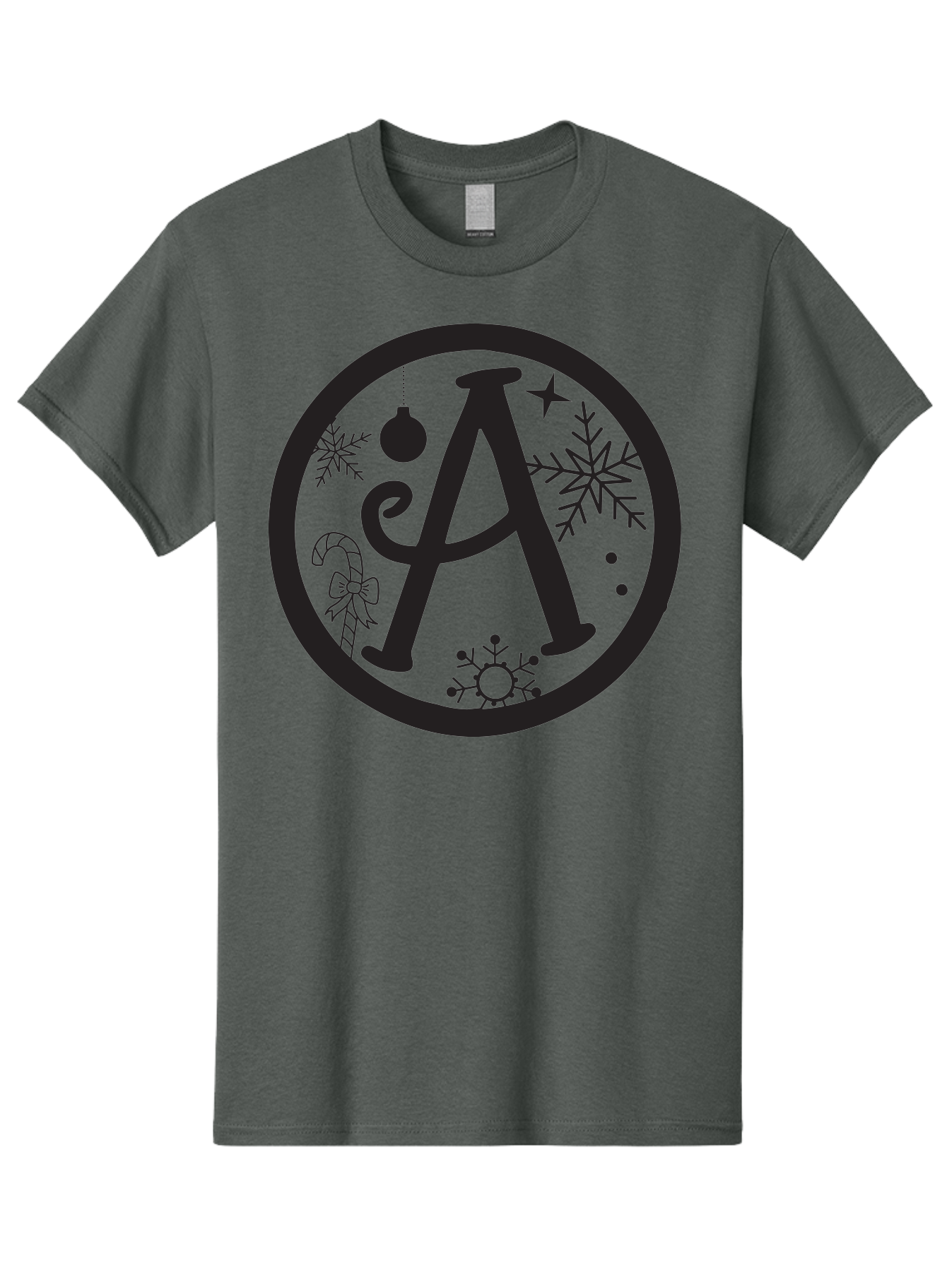 A Men'S Graphic Tee, 100% Cotton, Comfortable Casual Summer Wear, Machine Washable, Christmas Decorations, Black Letter A, Snowflakes, Candy Cane, Christmas Ornament, Holiday Themes, Festive Designs, Winter Wonderland, Christmas Symbols, Aac448