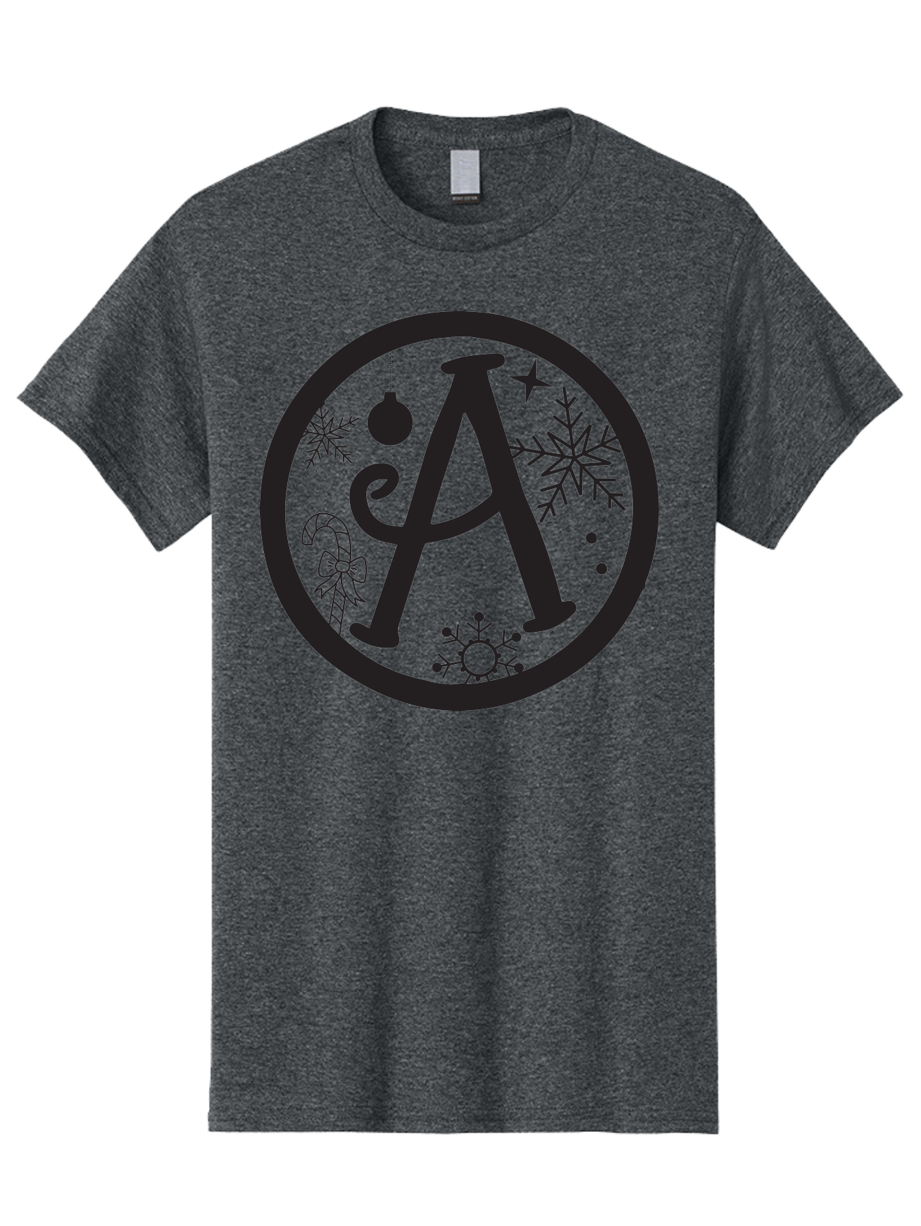 A Men'S Graphic Tee, 100% Cotton, Comfortable Casual Summer Wear, Machine Washable, Christmas Decorations, Black Letter A, Snowflakes, Candy Cane, Christmas Ornament, Holiday Themes, Festive Designs, Winter Wonderland, Christmas Symbols, Aac448