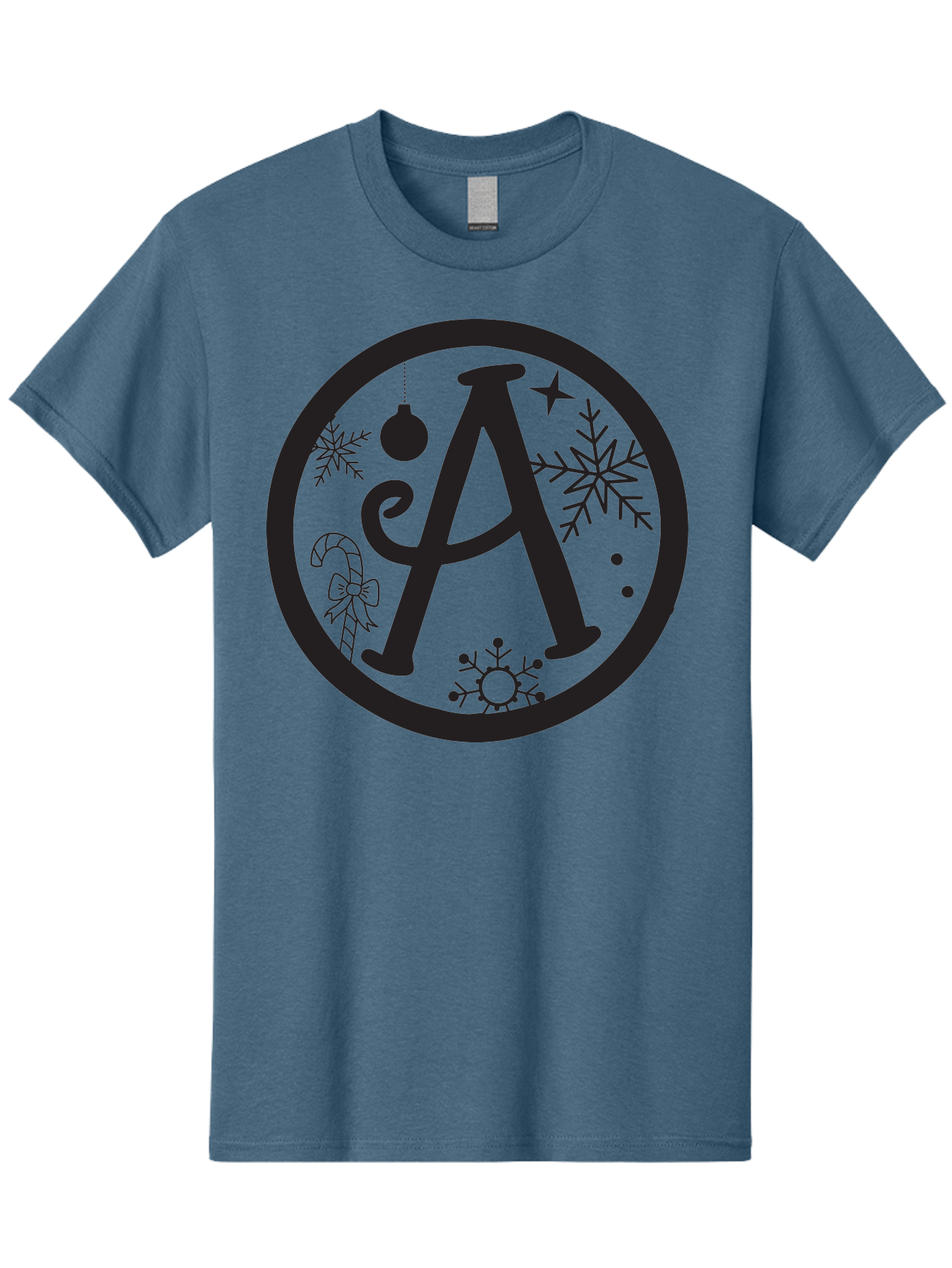 A Men'S Graphic Tee, 100% Cotton, Comfortable Casual Summer Wear, Machine Washable, Christmas Decorations, Black Letter A, Snowflakes, Candy Cane, Christmas Ornament, Holiday Themes, Festive Designs, Winter Wonderland, Christmas Symbols, Aac448