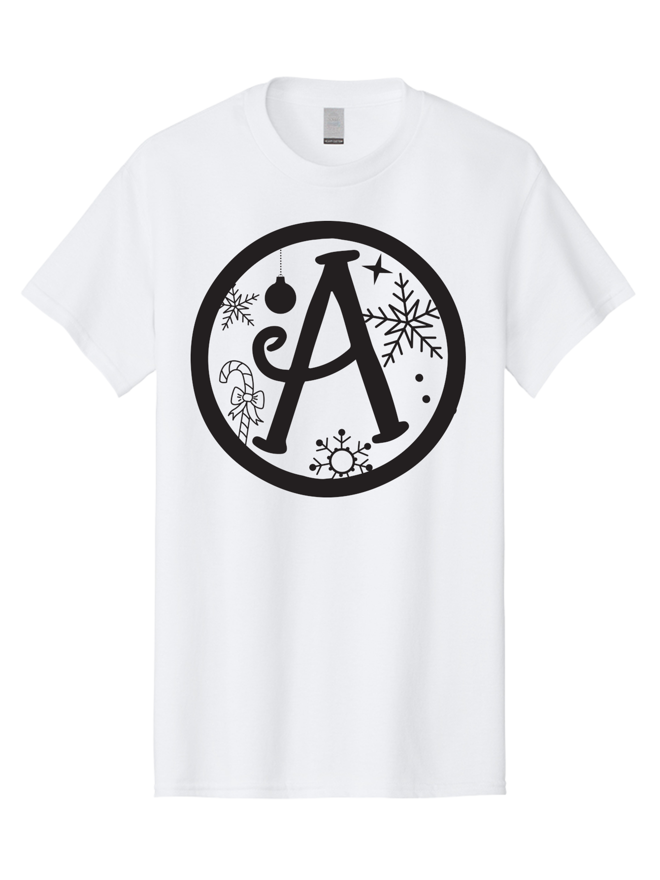 A Men'S Graphic Tee, 100% Cotton, Comfortable Casual Summer Wear, Machine Washable, Christmas Decorations, Black Letter A, Snowflakes, Candy Cane, Christmas Ornament, Holiday Themes, Festive Designs, Winter Wonderland, Christmas Symbols, Aac448