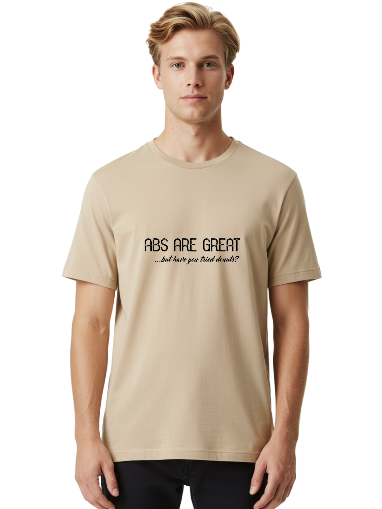 Abs-Are-Great Men'S Graphic Tee, 100% Cotton, Comfortable Casual Summer Wear, Machine Washable, Funny Quote, Humorous Saying, Donut Love, Fitness Humor, Workout Joke, Sweet Treats, Playful Message, Indulgent Humor Aac449
