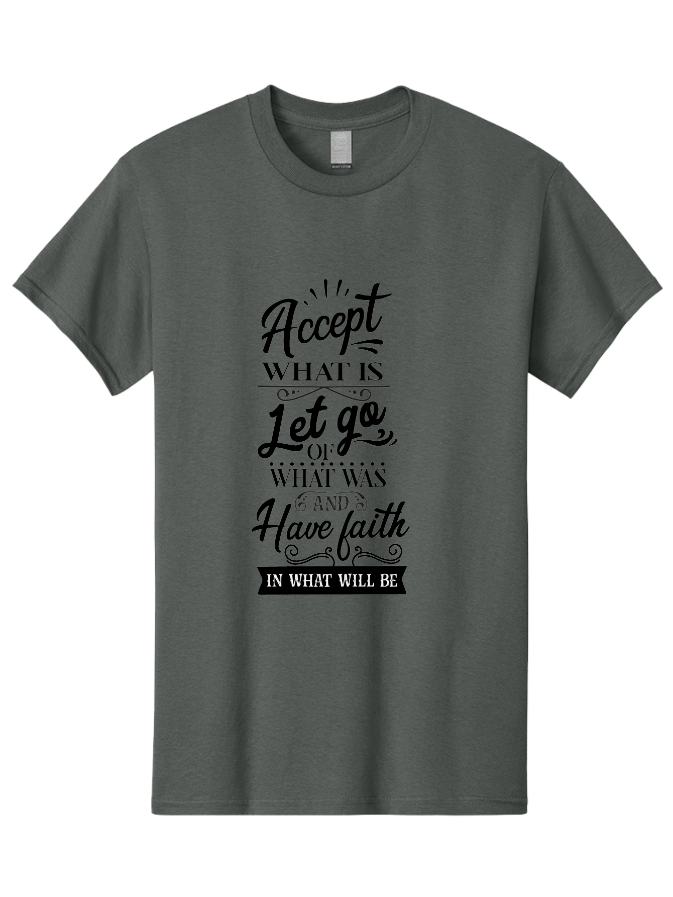Accept-What-Is Men'S Graphic Tee, 100% Cotton, Comfortable Casual Summer Wear, Machine Washable, Inspirational Quote, Motivational Words, Positive Affirmation, Let Go And Have Faith, Self-Empowerment, Inner Strength, Personal Growth, Accept, Aac450