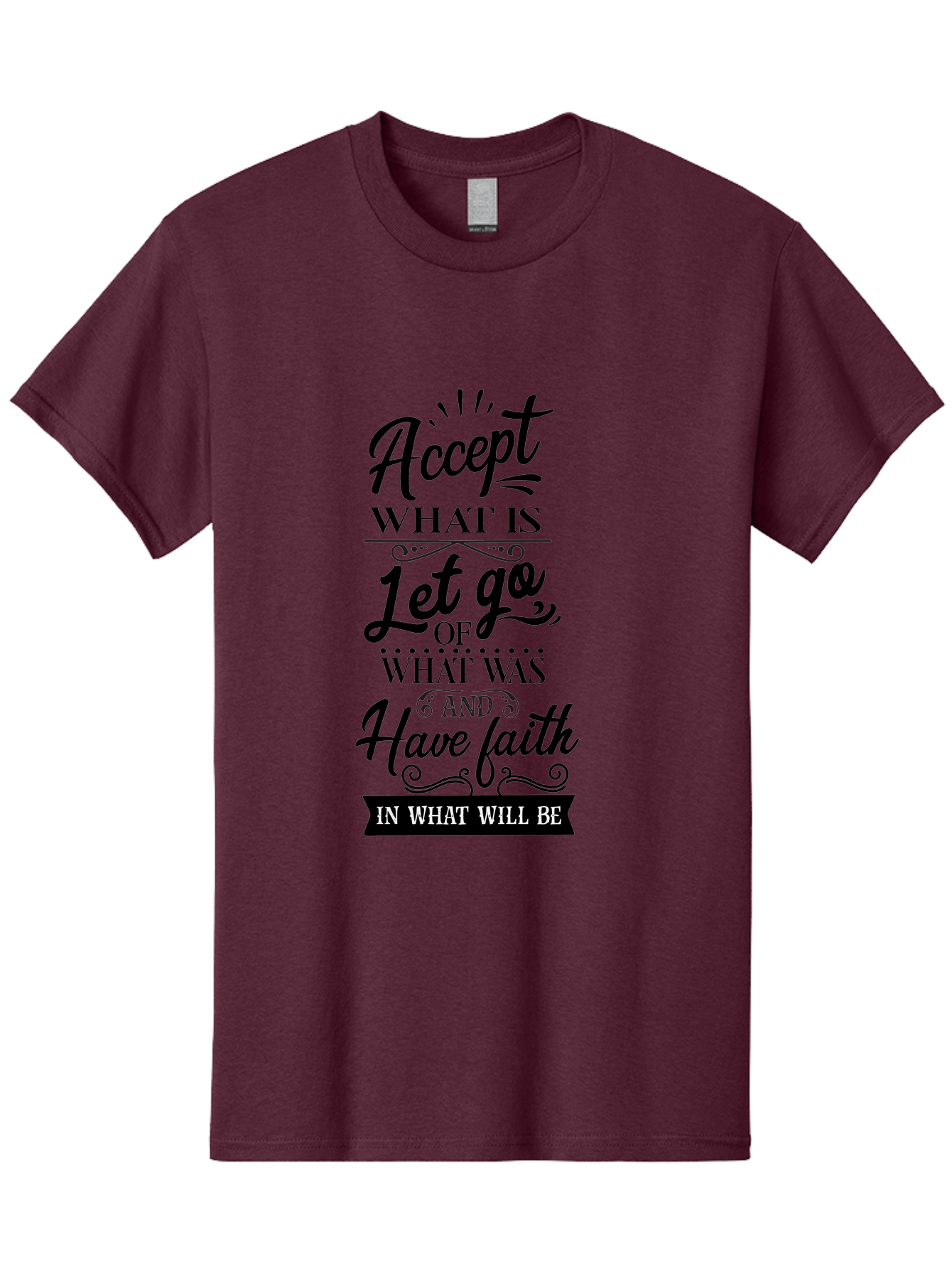 Accept-What-Is Men'S Graphic Tee, 100% Cotton, Comfortable Casual Summer Wear, Machine Washable, Inspirational Quote, Motivational Words, Positive Affirmation, Let Go And Have Faith, Self-Empowerment, Inner Strength, Personal Growth, Accept, Aac450