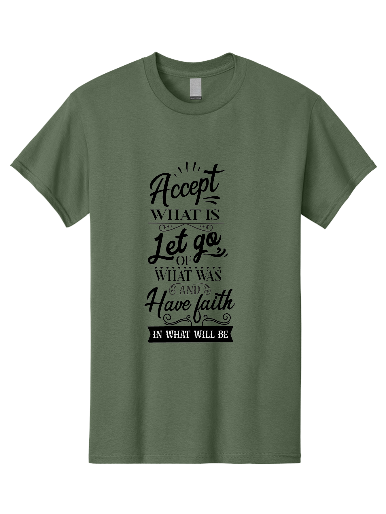 Accept-What-Is Men'S Graphic Tee, 100% Cotton, Comfortable Casual Summer Wear, Machine Washable, Inspirational Quote, Motivational Words, Positive Affirmation, Let Go And Have Faith, Self-Empowerment, Inner Strength, Personal Growth, Accept, Aac450