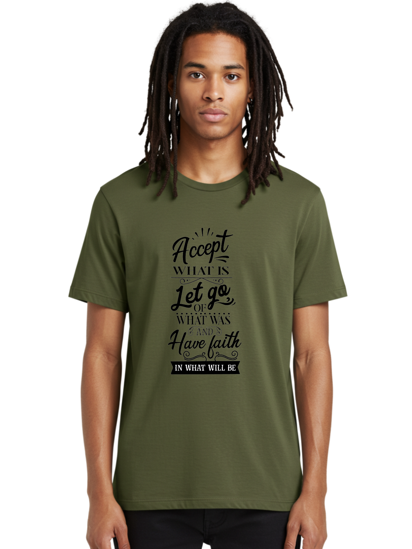 Accept-What-Is Men'S Graphic Tee, 100% Cotton, Comfortable Casual Summer Wear, Machine Washable, Inspirational Quote, Motivational Words, Positive Affirmation, Let Go And Have Faith, Self-Empowerment, Inner Strength, Personal Growth, Accept, Aac450