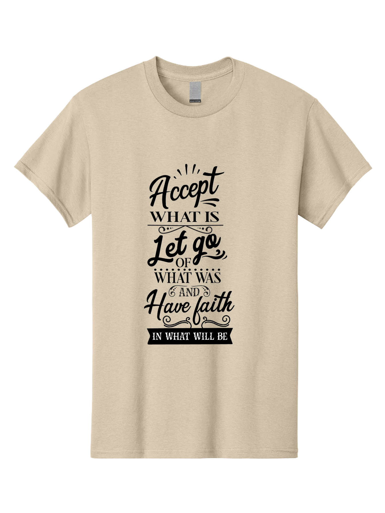 Accept-What-Is Men'S Graphic Tee, 100% Cotton, Comfortable Casual Summer Wear, Machine Washable, Inspirational Quote, Motivational Words, Positive Affirmation, Let Go And Have Faith, Self-Empowerment, Inner Strength, Personal Growth, Accept, Aac450