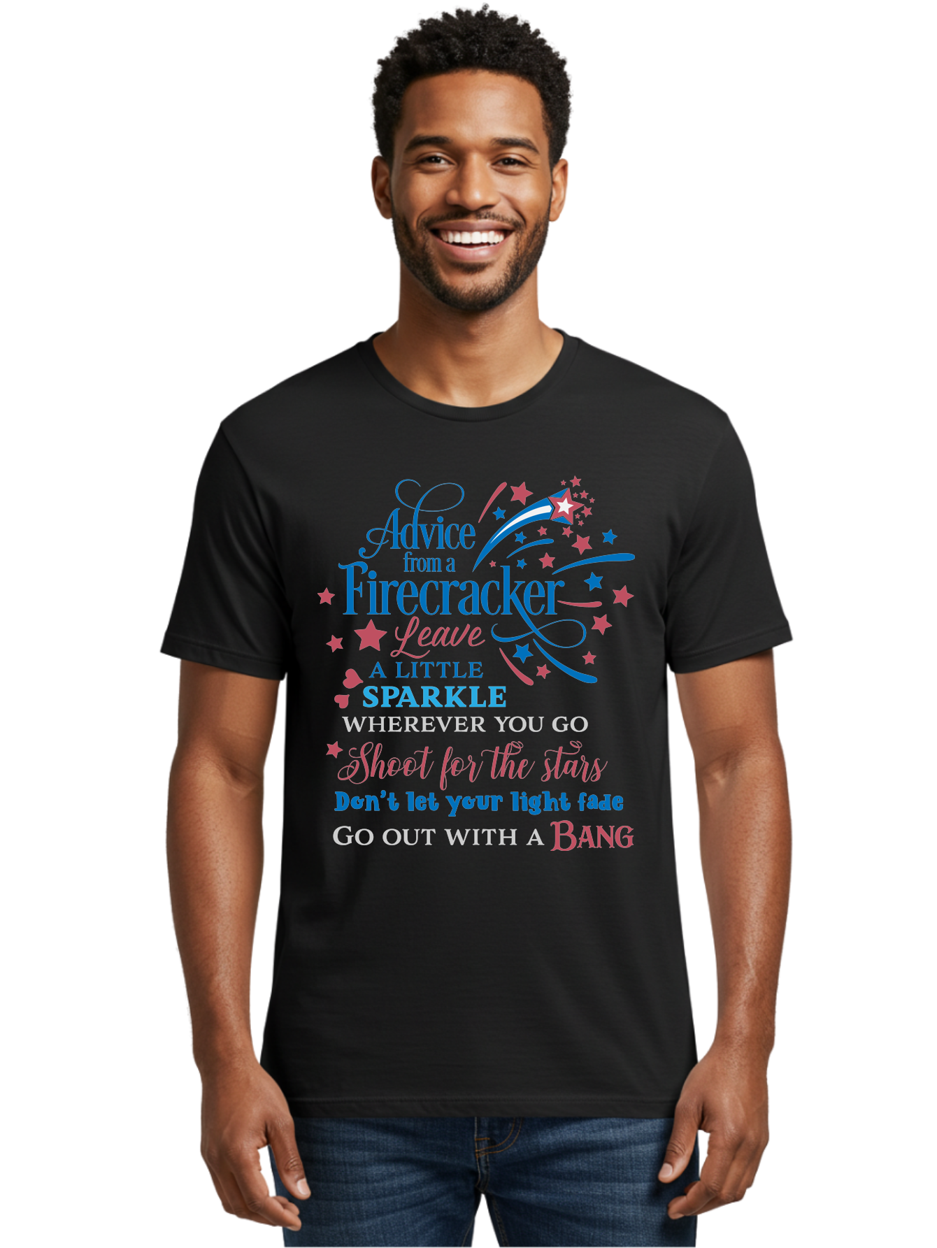 Advice-From-Firecracker Men'S Graphic Tee, 100% Cotton, Comfortable Casual Summer Wear, Machine Washable, Inspirational Quotes, Motivational Words, Positive Affirmations, Sparkle, Firecracker Advice, Life Guidance, Motivational Phrases, Aac452
