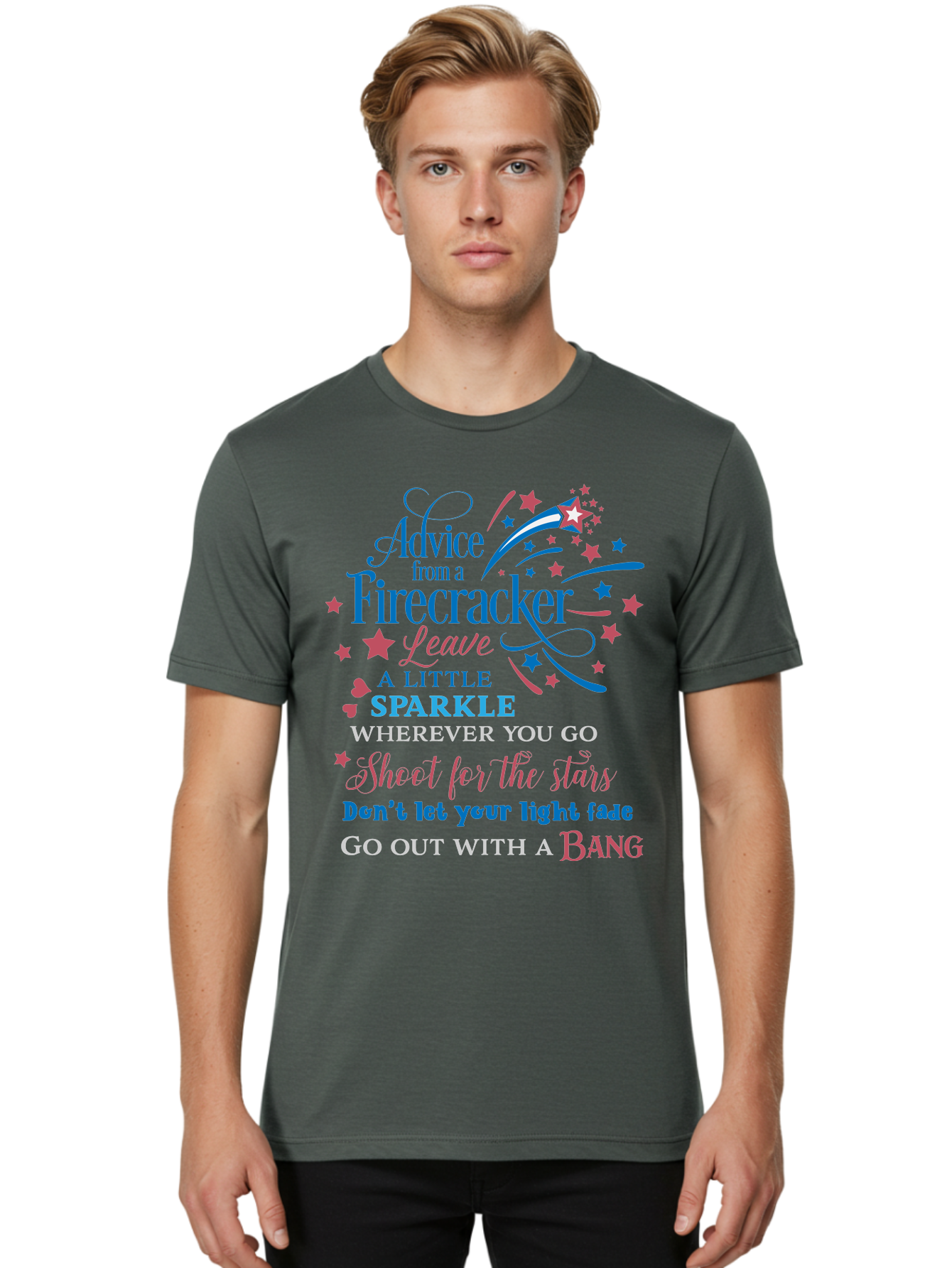 Advice-From-Firecracker Men'S Graphic Tee, 100% Cotton, Comfortable Casual Summer Wear, Machine Washable, Inspirational Quotes, Motivational Words, Positive Affirmations, Sparkle, Firecracker Advice, Life Guidance, Motivational Phrases, Aac452