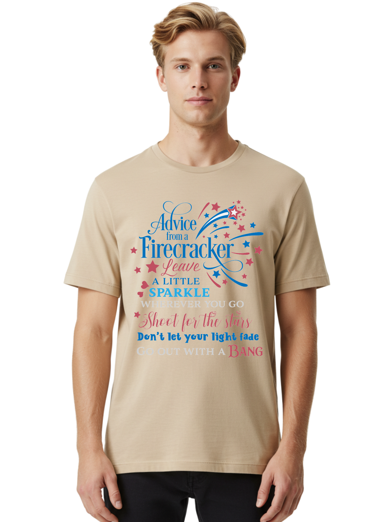 Advice-From-Firecracker Men'S Graphic Tee, 100% Cotton, Comfortable Casual Summer Wear, Machine Washable, Inspirational Quotes, Motivational Words, Positive Affirmations, Sparkle, Firecracker Advice, Life Guidance, Motivational Phrases, Aac452