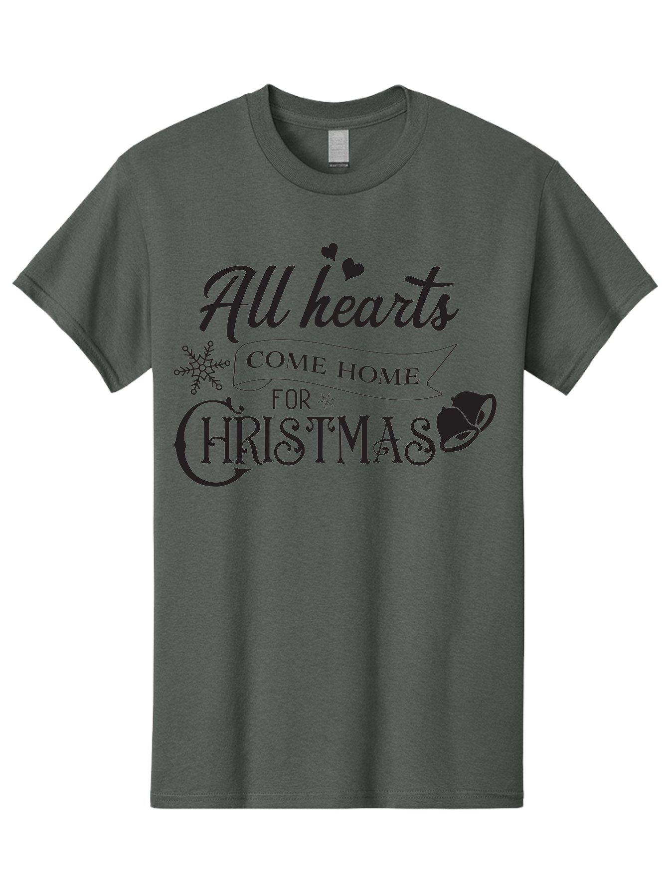 All-Hearts-Come-Home-For-Christmas Men'S Graphic Tee, 100% Cotton, Comfortable Casual Summer Wear, Machine Washable, Christmas Message, Holiday Greeting, Festive Typography, Black Text, Come Home For Christmas, Hearts, Snowflake, Santa Hat, Aac456