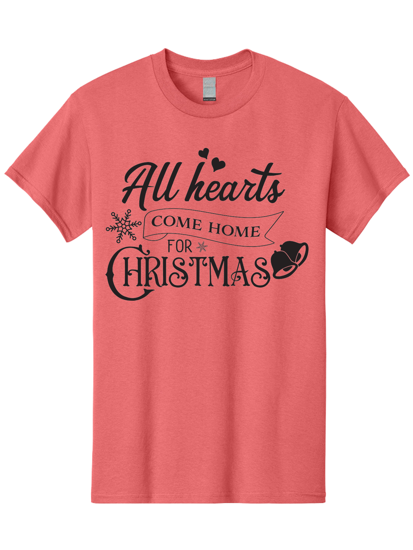 All-Hearts-Come-Home-For-Christmas Men'S Graphic Tee, 100% Cotton, Comfortable Casual Summer Wear, Machine Washable, Christmas Message, Holiday Greeting, Festive Typography, Black Text, Come Home For Christmas, Hearts, Snowflake, Santa Hat, Aac456