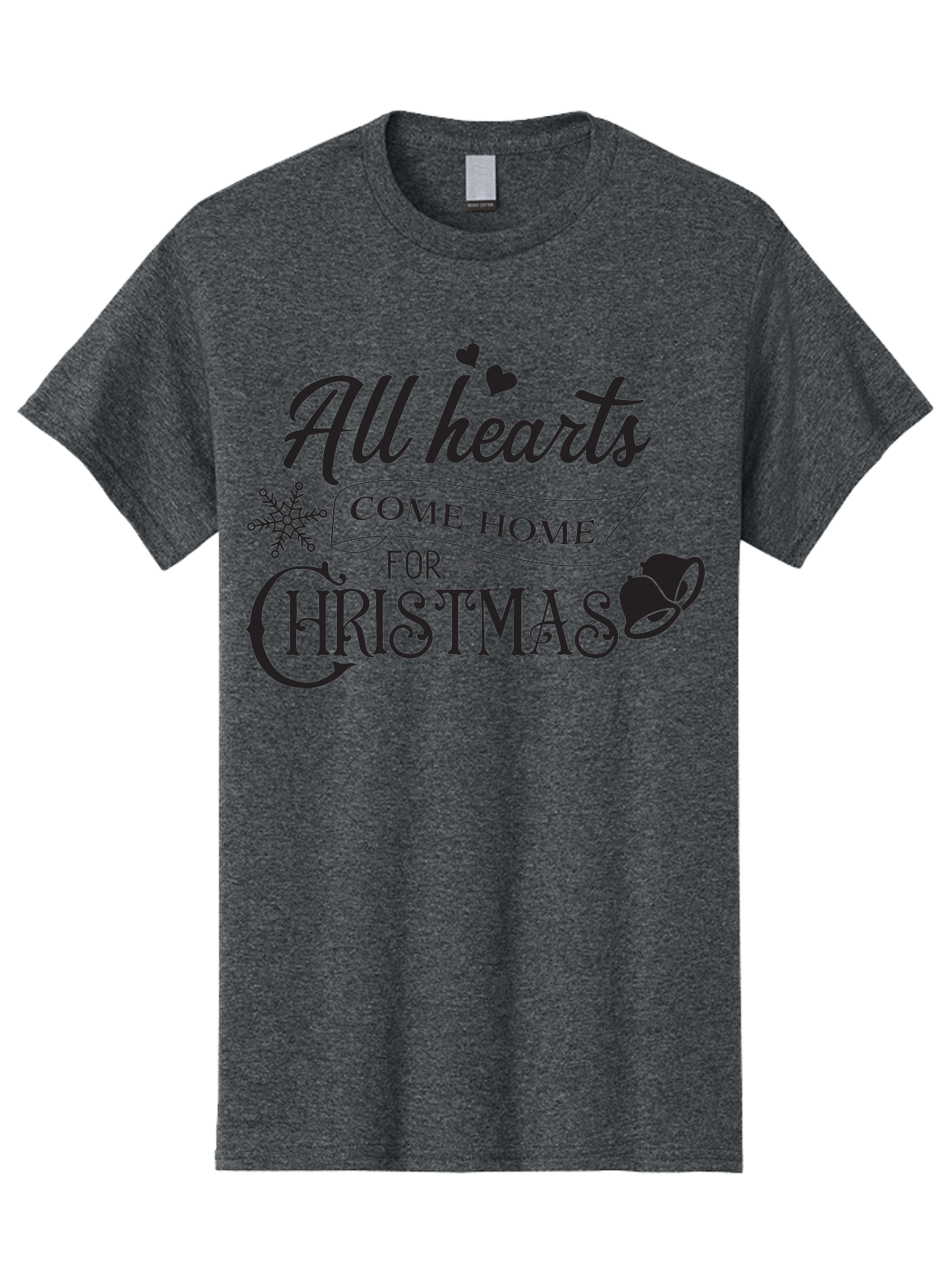 All-Hearts-Come-Home-For-Christmas Men'S Graphic Tee, 100% Cotton, Comfortable Casual Summer Wear, Machine Washable, Christmas Message, Holiday Greeting, Festive Typography, Black Text, Come Home For Christmas, Hearts, Snowflake, Santa Hat, Aac456