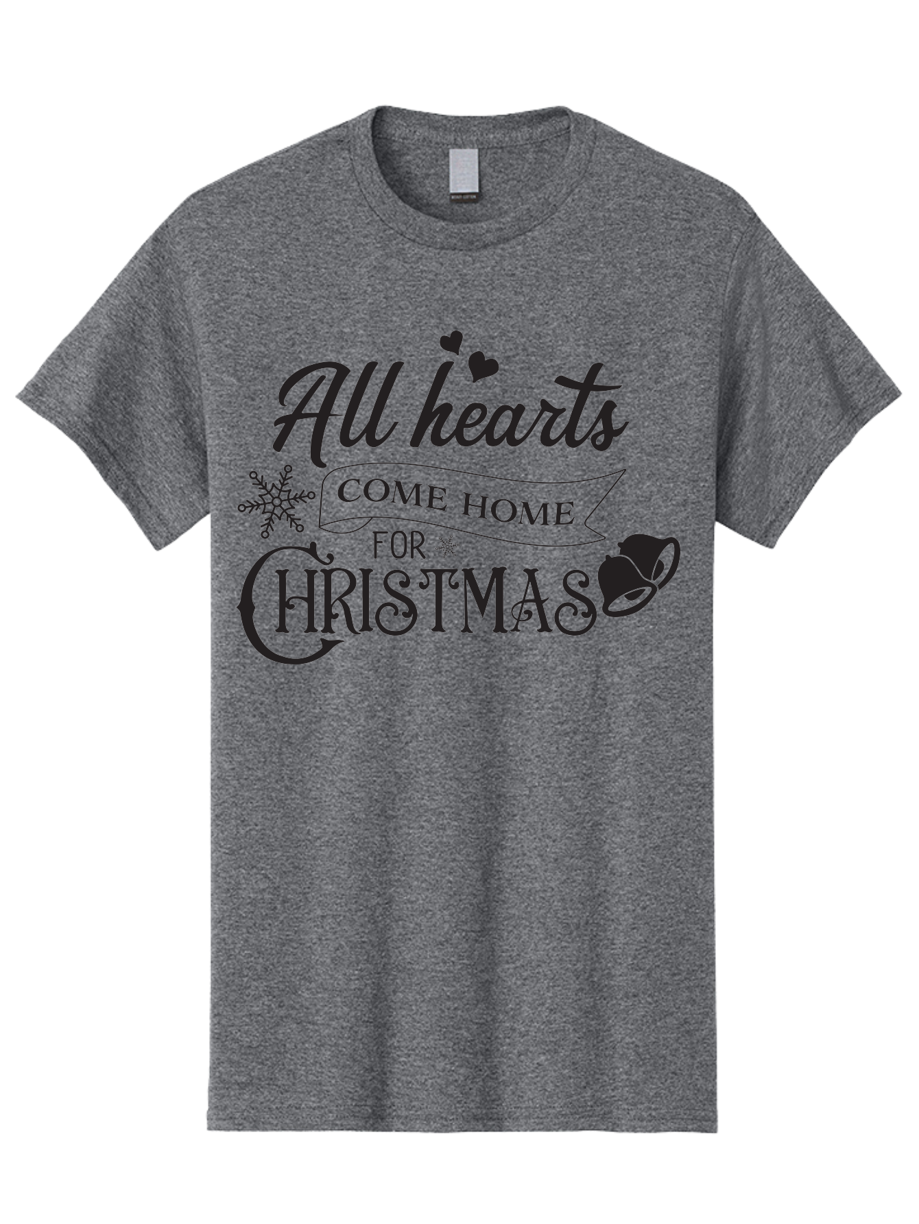 All-Hearts-Come-Home-For-Christmas Men'S Graphic Tee, 100% Cotton, Comfortable Casual Summer Wear, Machine Washable, Christmas Message, Holiday Greeting, Festive Typography, Black Text, Come Home For Christmas, Hearts, Snowflake, Santa Hat, Aac456