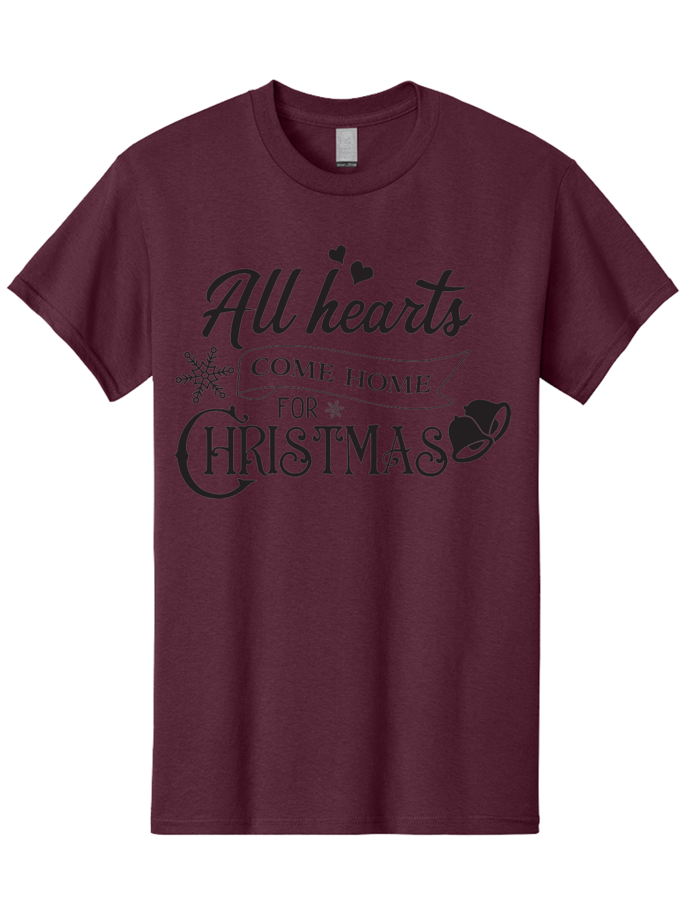 All-Hearts-Come-Home-For-Christmas Men'S Graphic Tee, 100% Cotton, Comfortable Casual Summer Wear, Machine Washable, Christmas Message, Holiday Greeting, Festive Typography, Black Text, Come Home For Christmas, Hearts, Snowflake, Santa Hat, Aac456